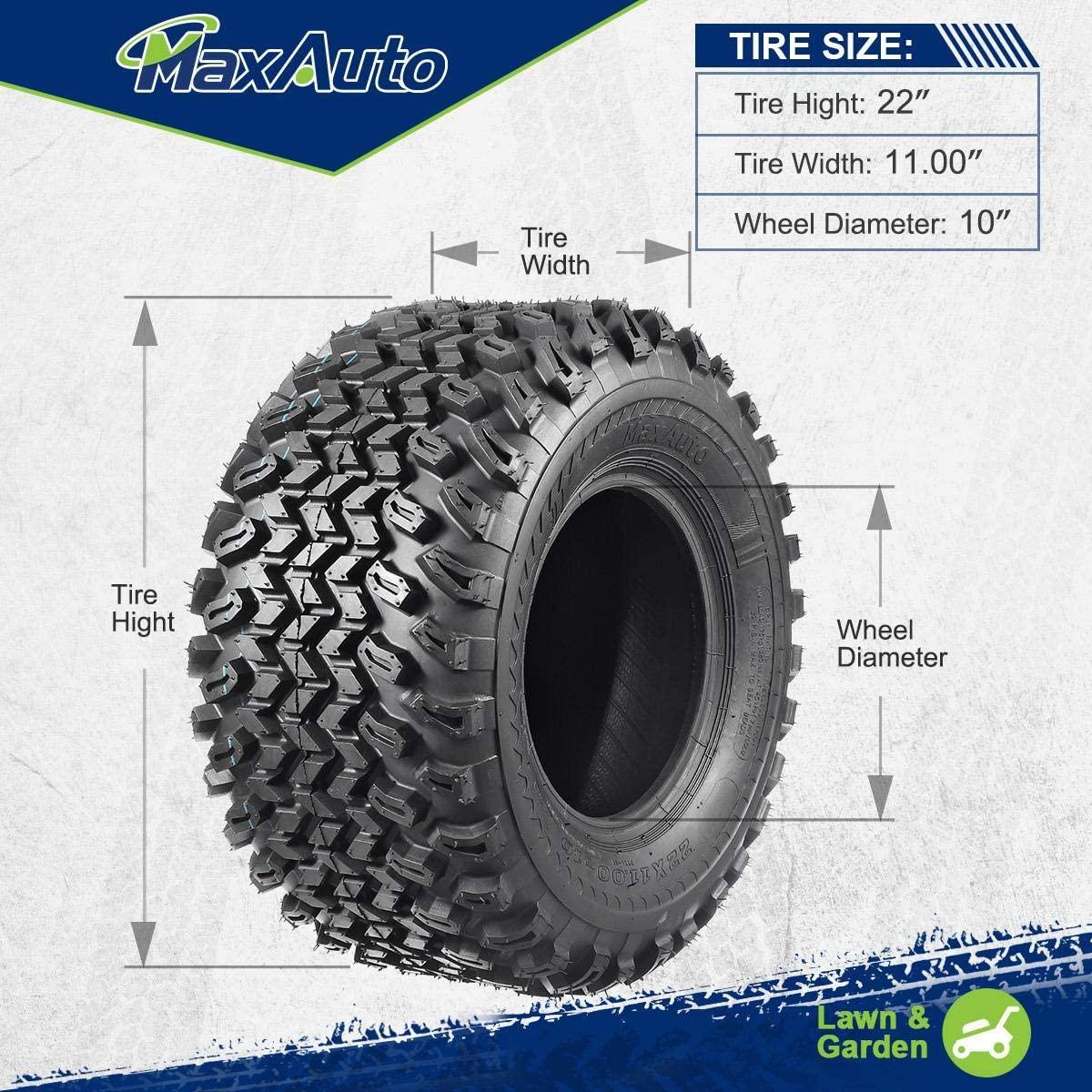 MaxAuto 2 Pcs All Trail Tire 22x11.00-10 Lawn Mower Golf Cart Tire for Hilly Terrian 6Ply