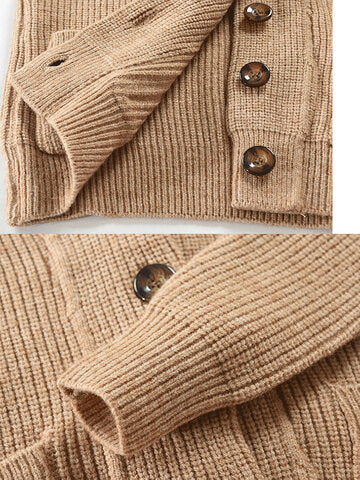mens plain butt front thick double pockets cotton raglan sleeve sweater coat
