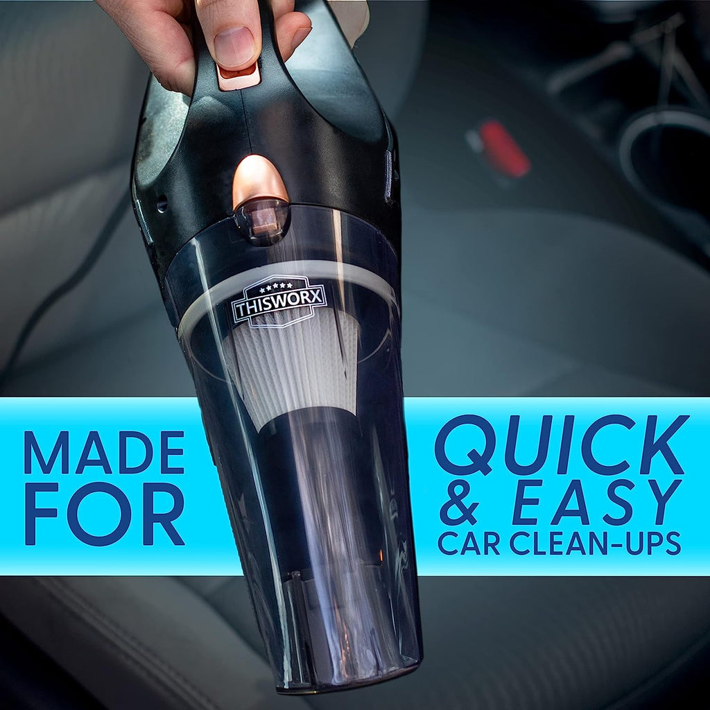 ThisWorx Car Vacuum Cleaner - Car Accessories - Small 12V High Power Handheld Portable Car Vacuum w/Attachments, 16 Ft Cord &amp; Bag - Detailing Kit Essentials for Travel, RV Camper