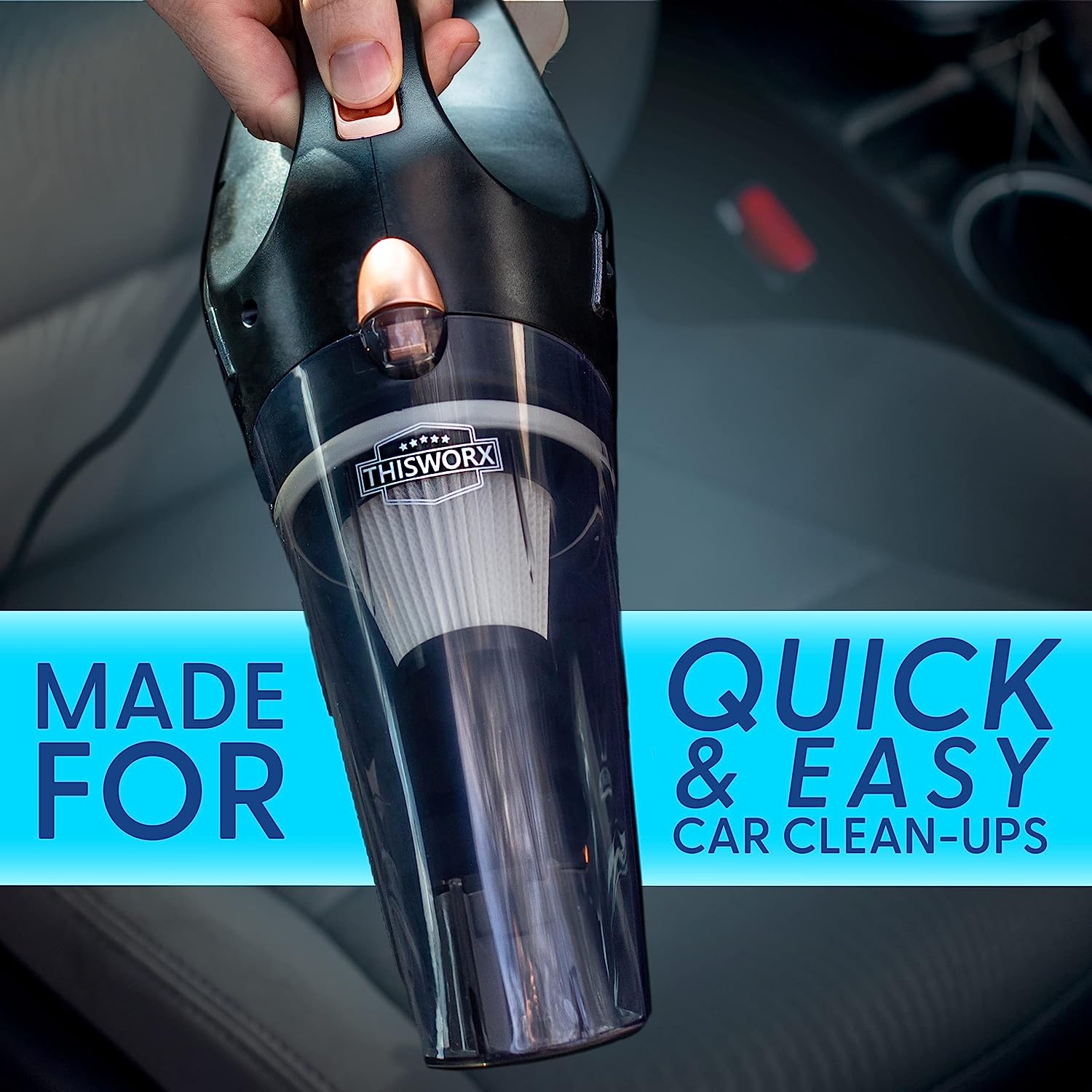 ThisWorx Car Vacuum Cleaner - Car Accessories - Small 12V High Power Handheld Portable Car Vacuum w/Attachments, 16 Ft Cord &amp; Bag - Detailing Kit Essentials for Travel, RV Camper