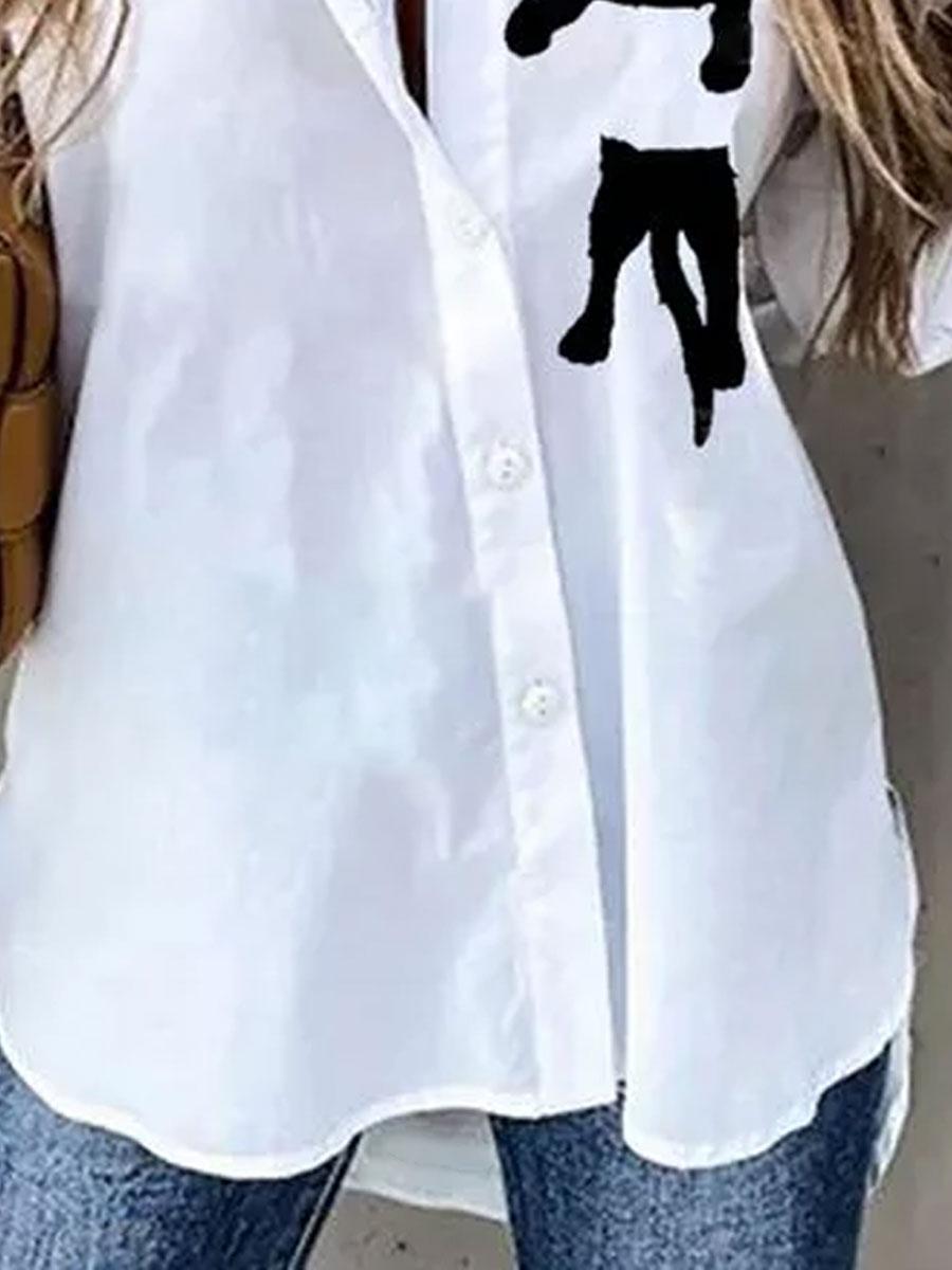 Cat Print Loose Casual Long Sleeve Blouse