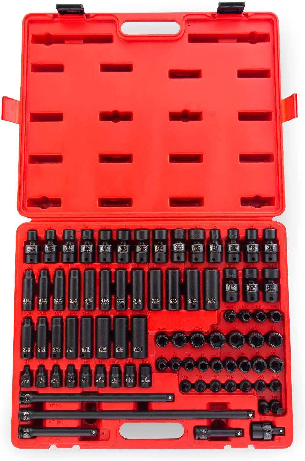 Sunex 3580, 3/8 Inch Drive  Impact Socket Set &amp; 1848, 1/4 Inch Drive  Impact Socket Set, 48-Piece, SAE/Metric, 3/16 Inch - 9/16 Inch, 4mm - 15mm, Standard/Deep