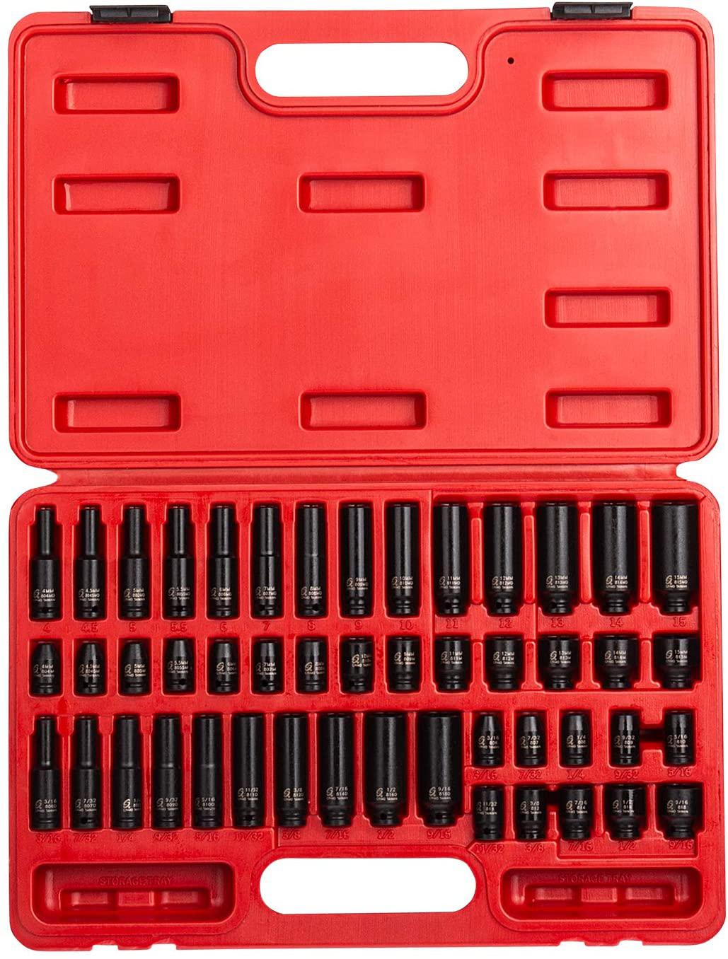 Sunex 3580, 3/8 Inch Drive  Impact Socket Set &amp; 1848, 1/4 Inch Drive  Impact Socket Set, 48-Piece, SAE/Metric, 3/16 Inch - 9/16 Inch, 4mm - 15mm, Standard/Deep
