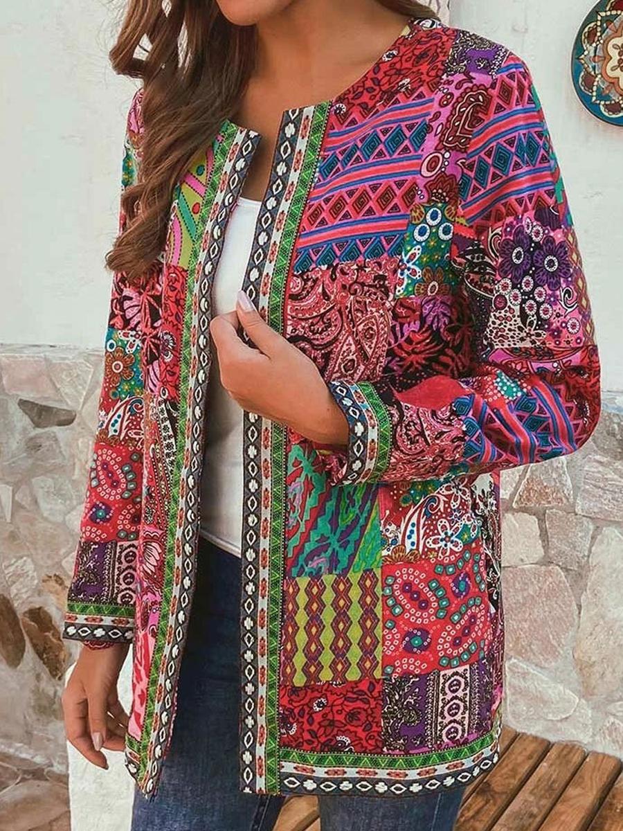 Ethnic Print Long Sleeve Coat