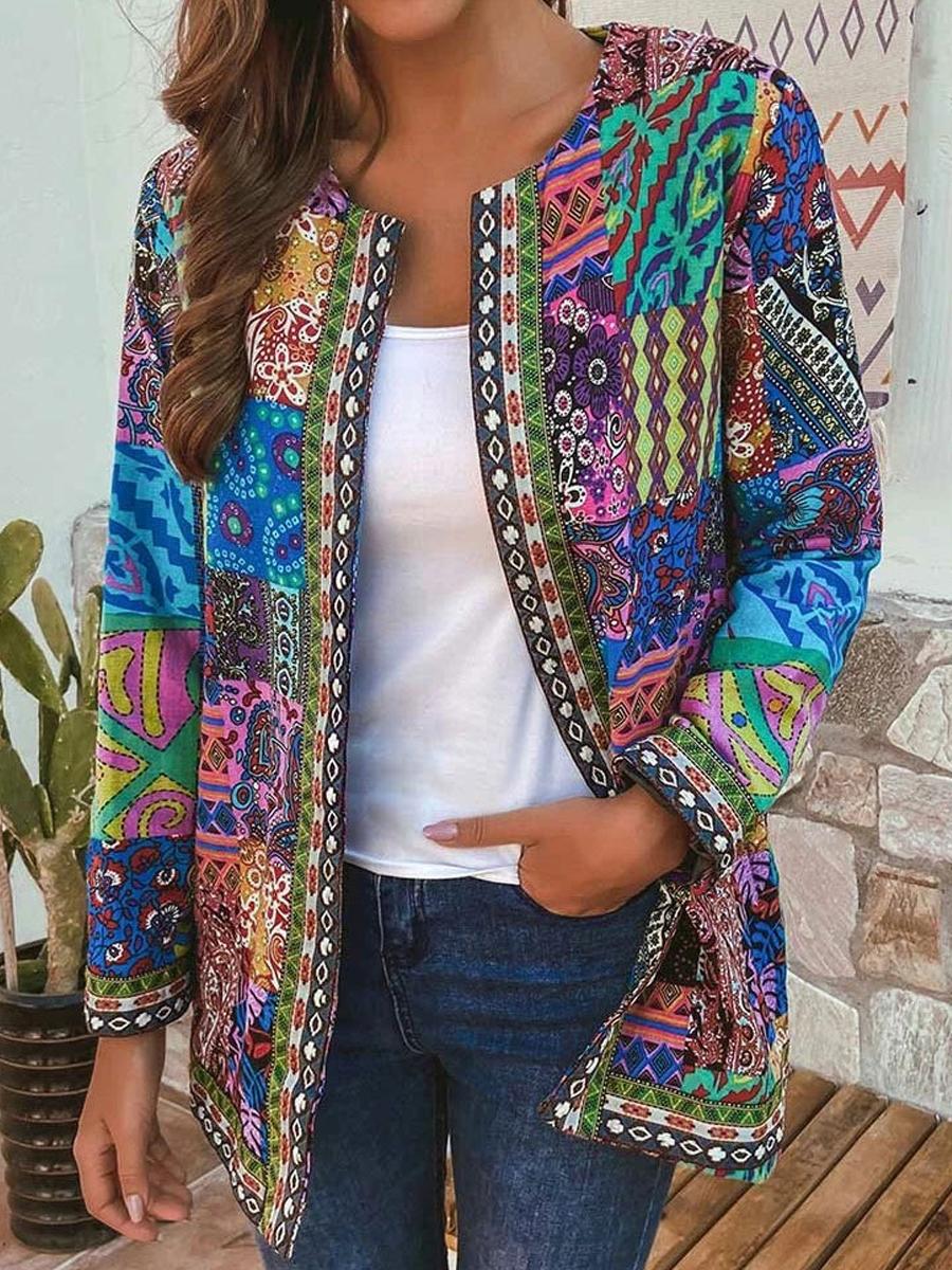 Ethnic Print Long Sleeve Coat