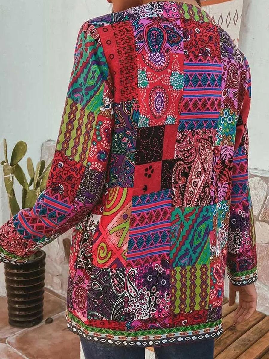 Ethnic Print Long Sleeve Coat