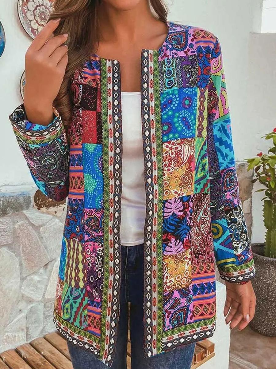 Ethnic Print Long Sleeve Coat