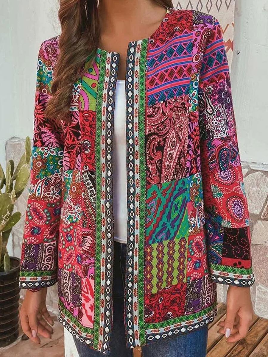 Ethnic Print Long Sleeve Coat
