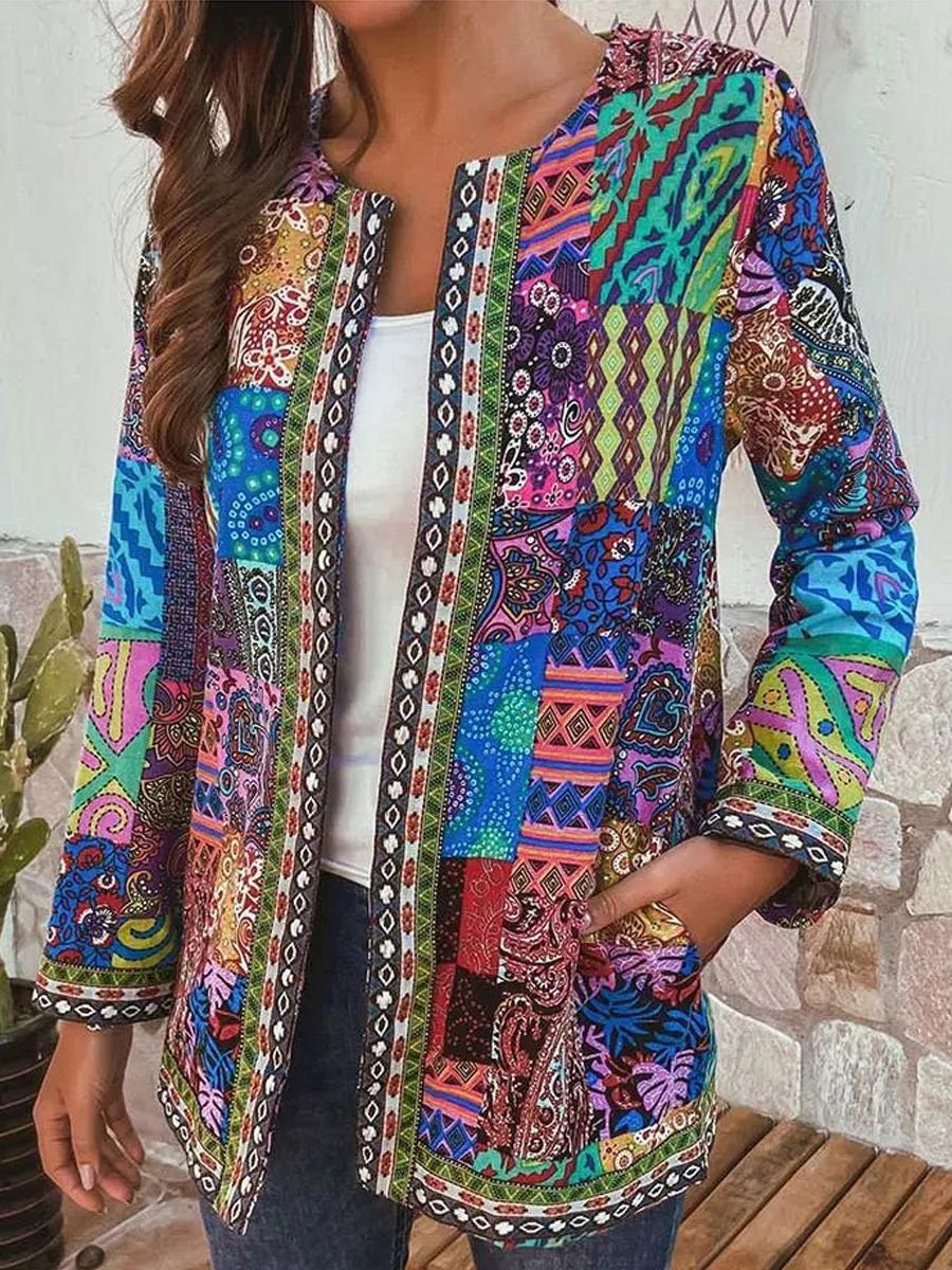 Ethnic Print Long Sleeve Coat
