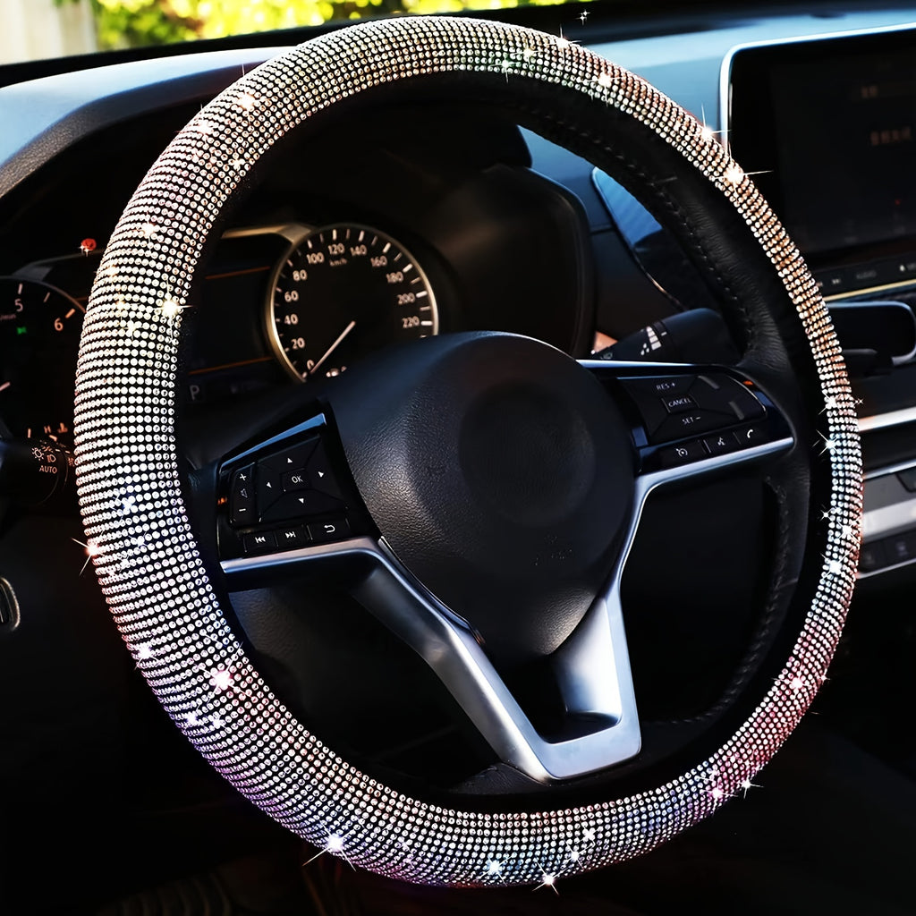 Sparkle And Shine: Universal Artificial Diamond Car Steering Wheel Cover Set
