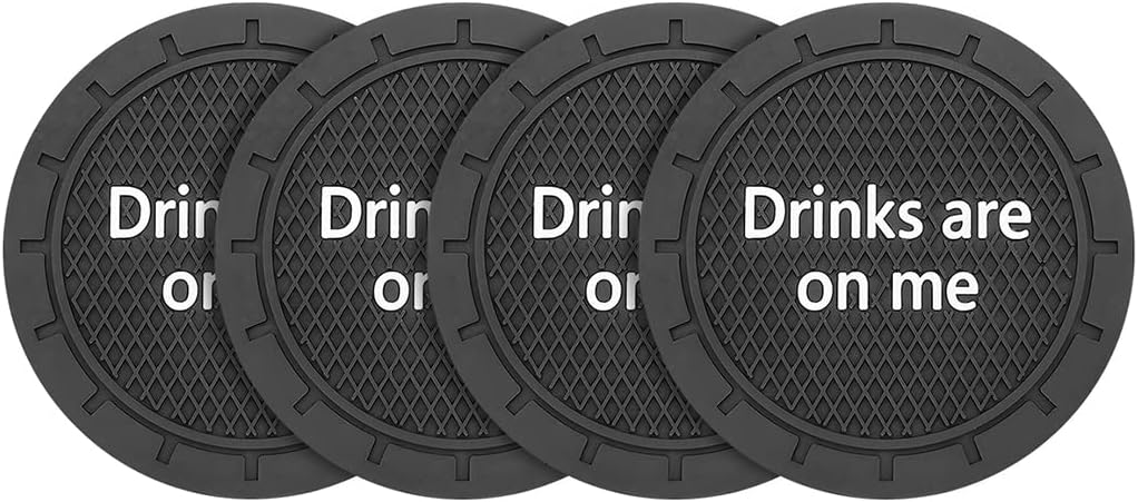 8sanlione Car Cup Coaster, 4Pcs 2.75 Inch Auto Cup Holder Insert Coasters, Non-Slip Waterproof Embedded Drink Mat, Automotive Interior Accessories for Men and Women (B Black/4PCS)
