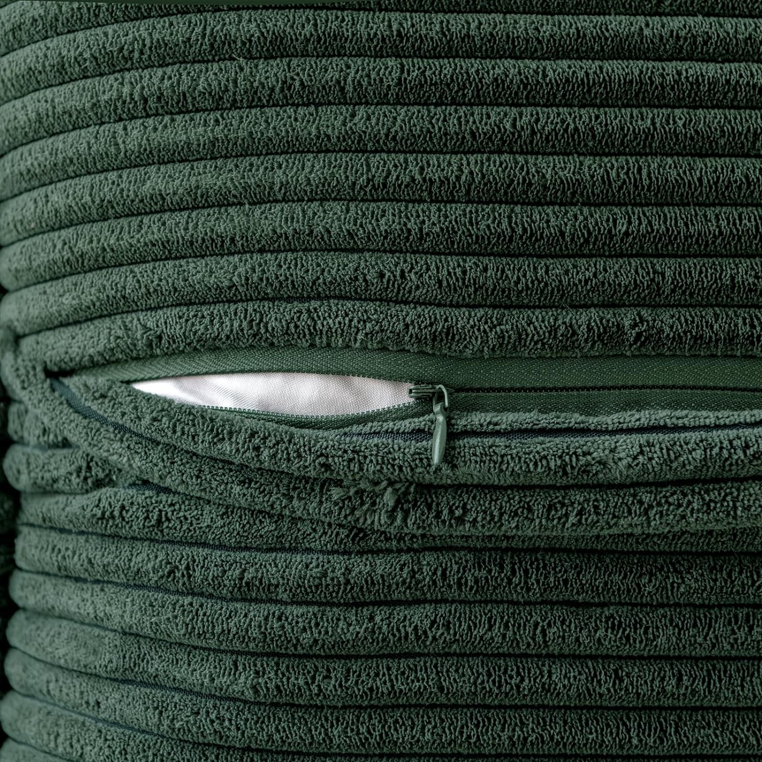 MIULEE Dark Green Corduroy Pillow Covers with Splicing Set of 2 Super Soft Boho Striped Pillow Covers Broadside Decorative Textured Throw Pillows for Christmas Couch Cushion Livingroom 18x18 inch