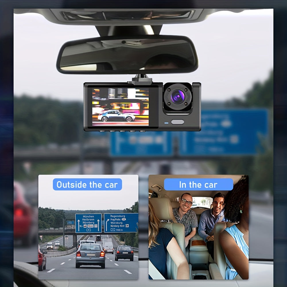 1080P 2 Cameras Dash Cam W/ IR Night Vision, Loop Recording &amp; 2" IPS Screen