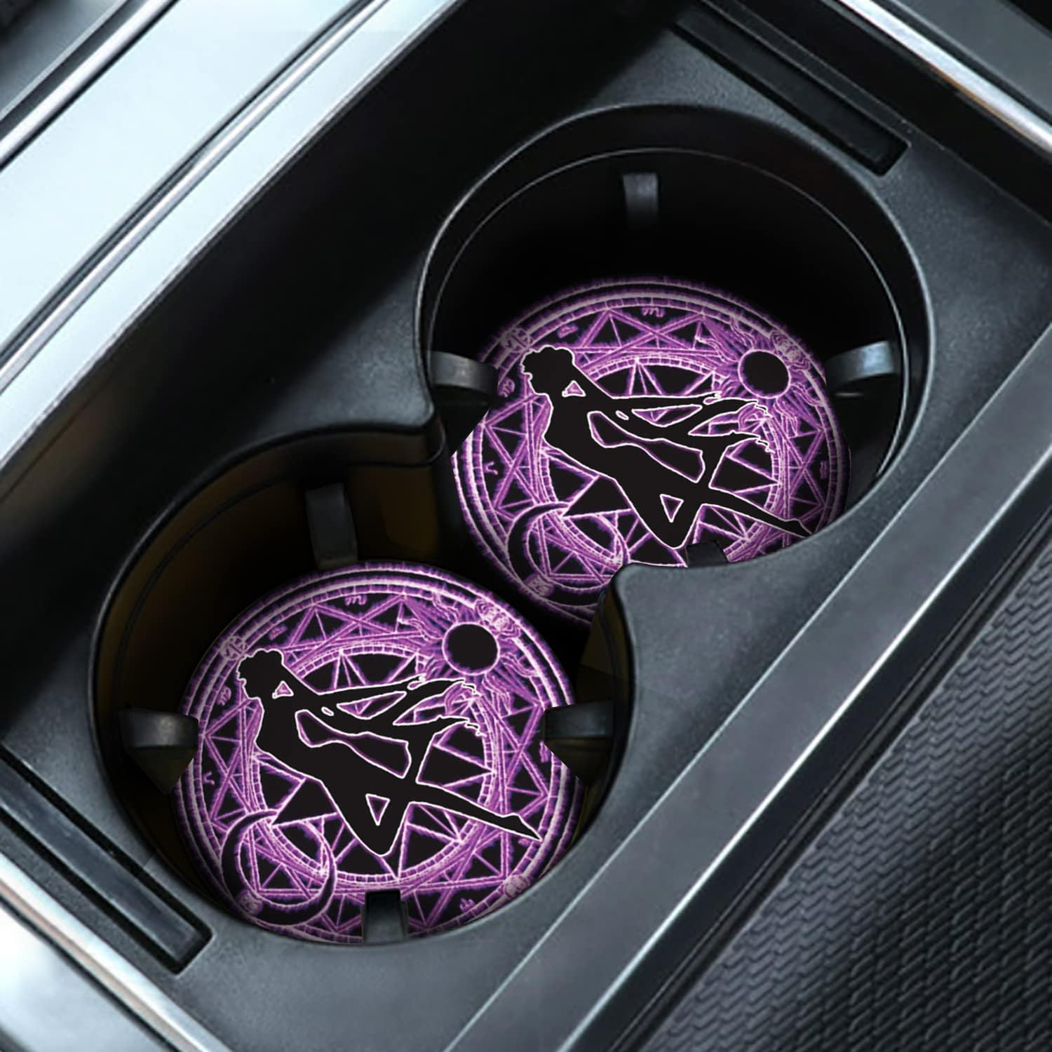 2PCS Car Cup Holder Coasters for Sailor Moon, 2.75" Sailor Moon Funny Car Accessories Anime Car Coasters Auto Interior Insert Coasters by FLYEEGO