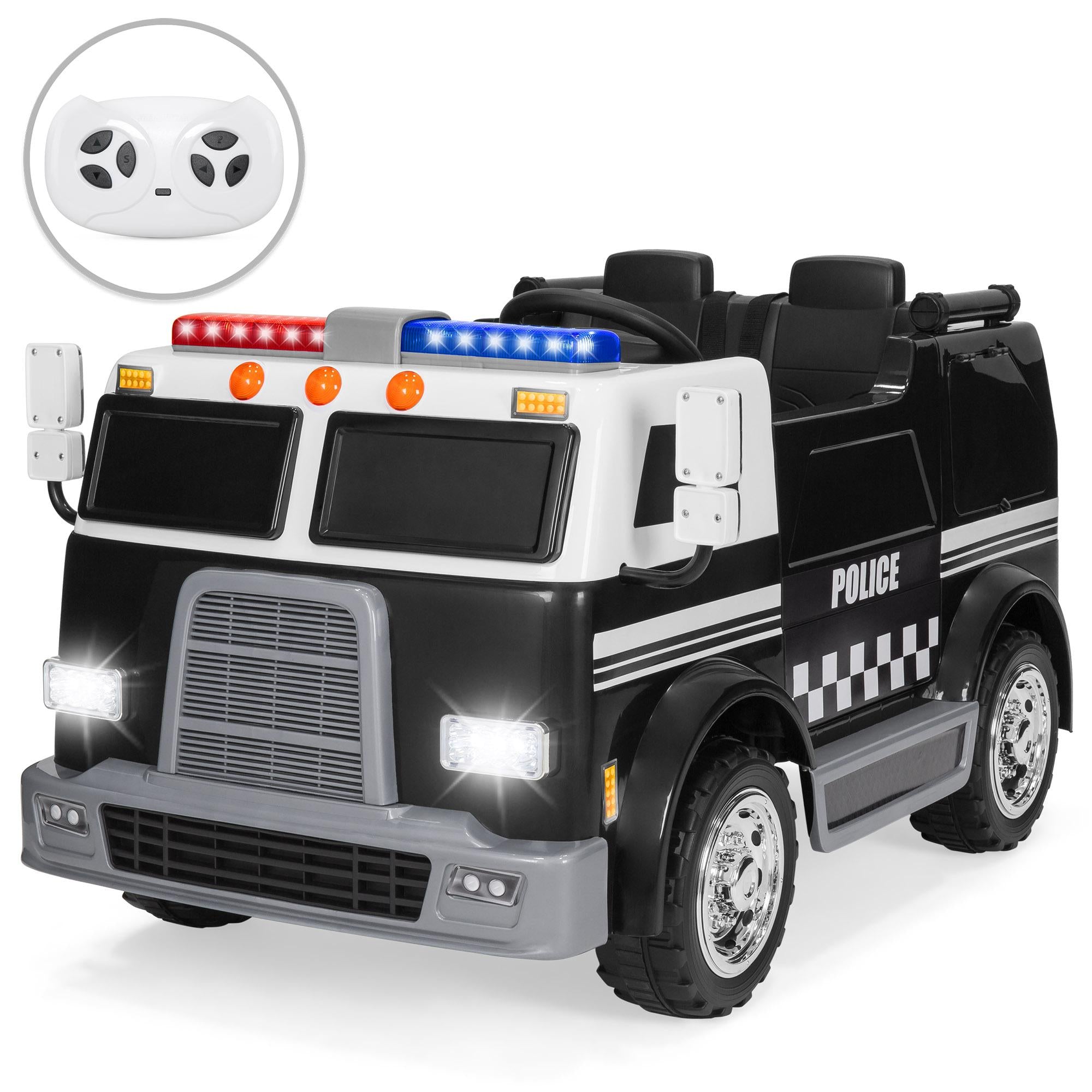 12V 2.4MPH 2-Speed Kids Police Ride On Truck Toy w/ Remote Control, USB Port, Lights, Siren
