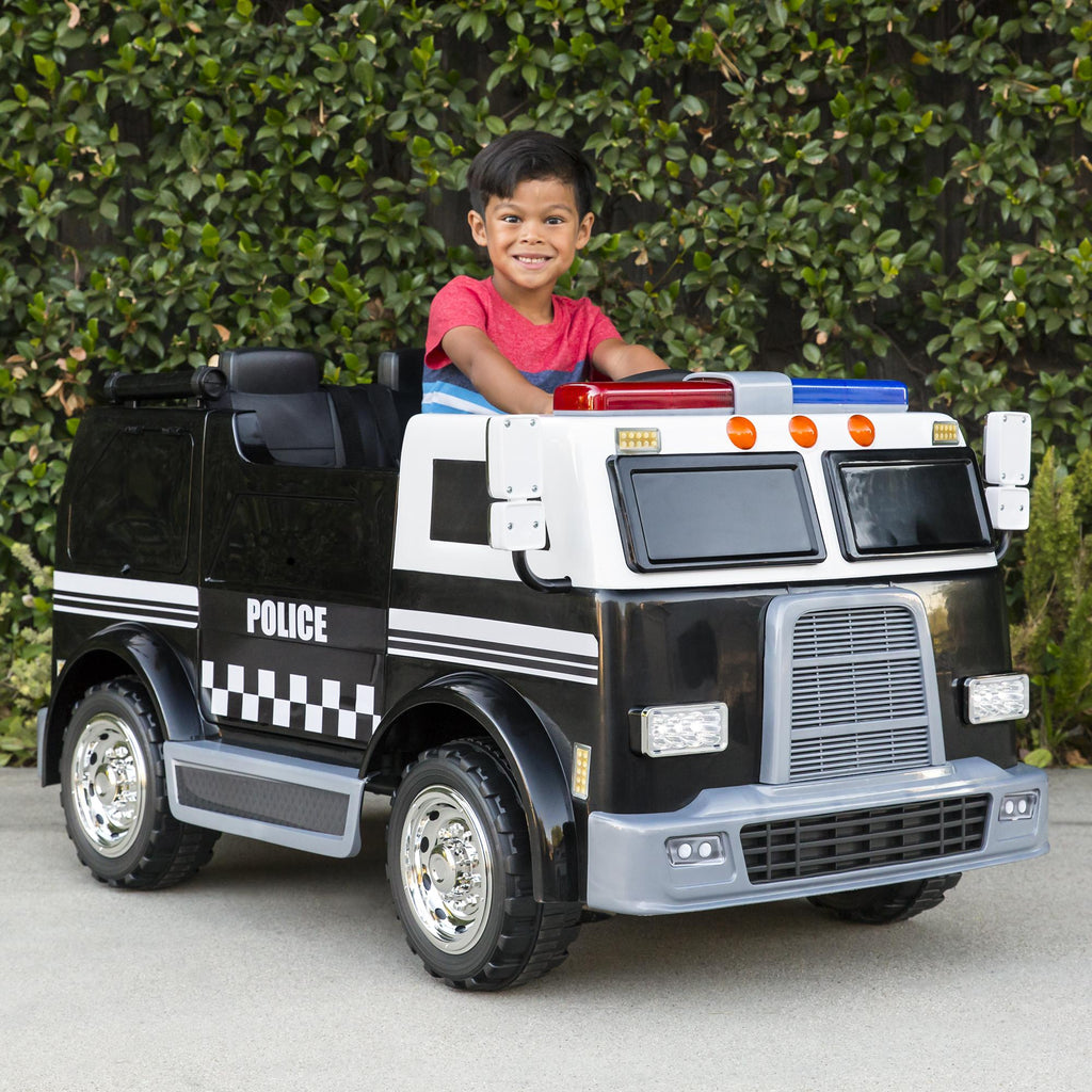 12V 2.4MPH 2-Speed Kids Police Ride On Truck Toy w/ Remote Control, USB Port, Lights, Siren