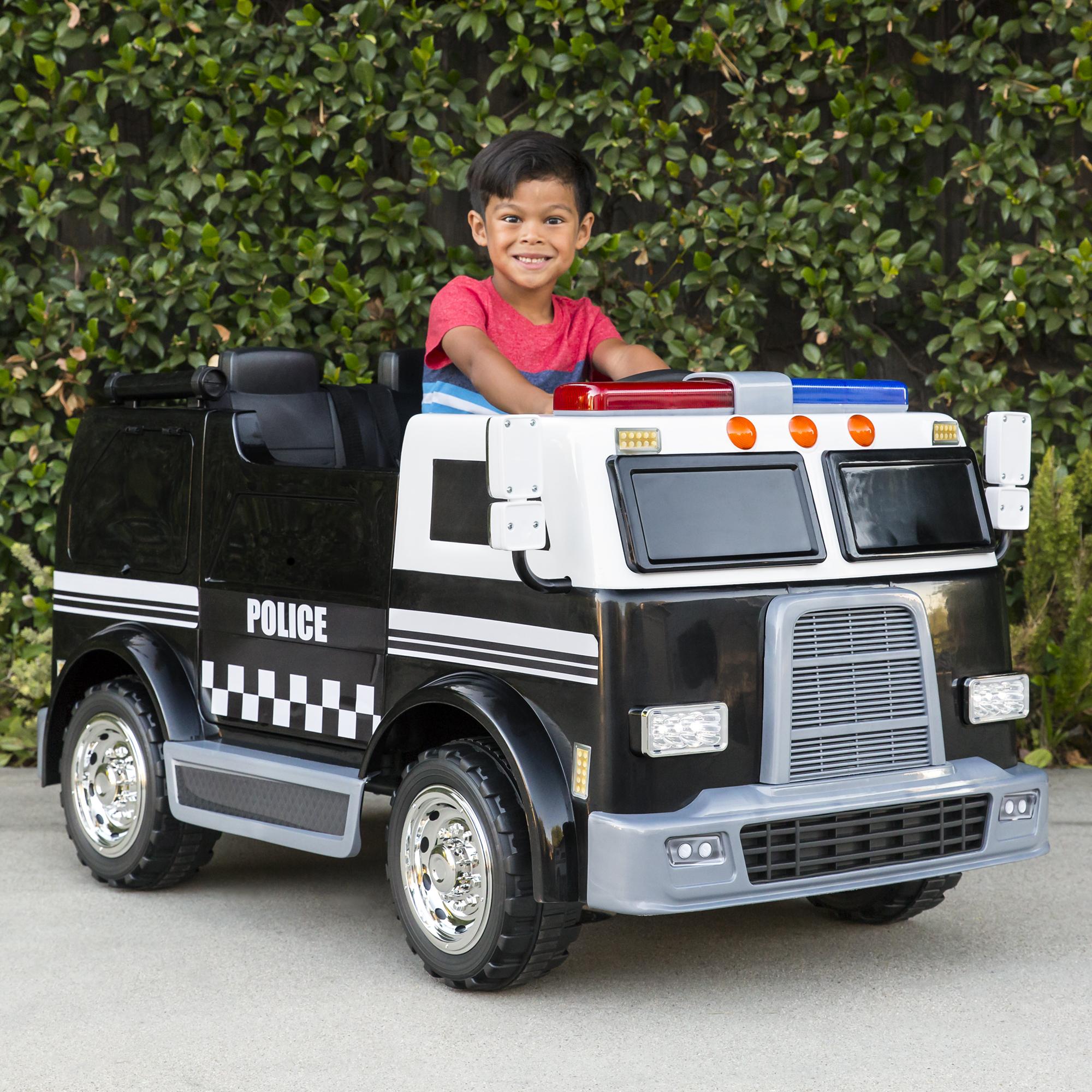 12V 2.4MPH 2-Speed Kids Police Ride On Truck Toy w/ Remote Control, USB Port, Lights, Siren