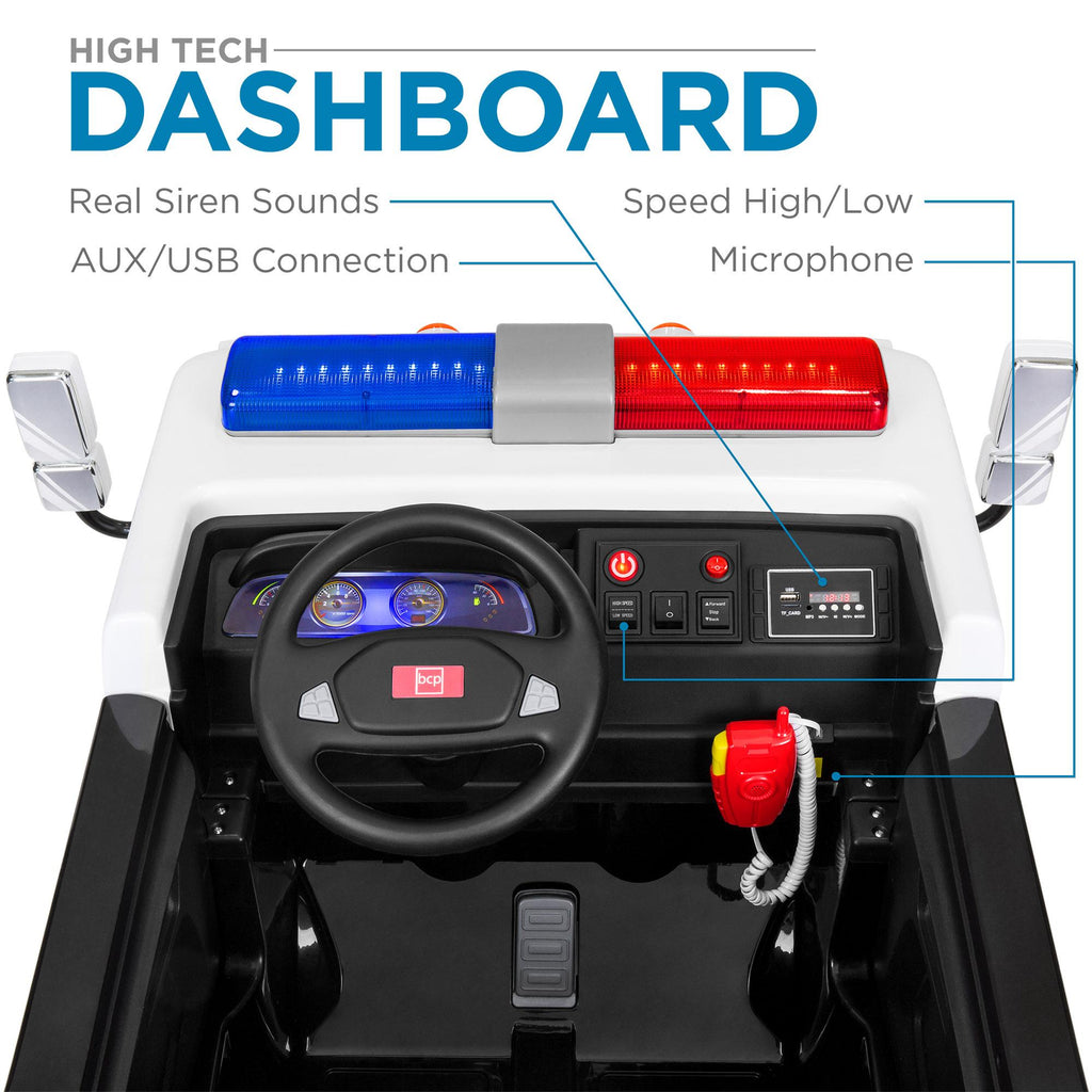 12V 2.4MPH 2-Speed Kids Police Ride On Truck Toy w/ Remote Control, USB Port, Lights, Siren