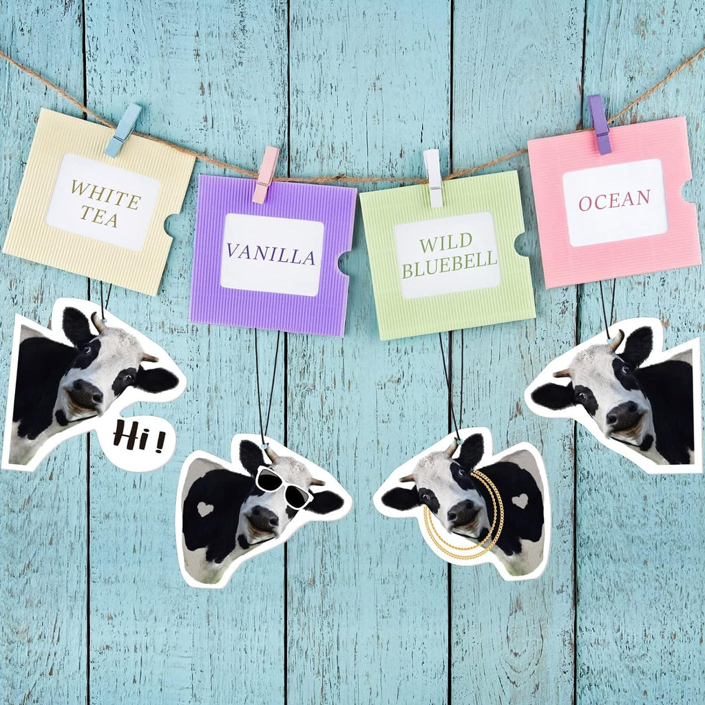 Pack of 8 Cow Air Freshener Car Cow Gifts for Women Funny Cow Print Car Accessories Hanging for Women Men Cute Air Freshener Decorative Car Freshener