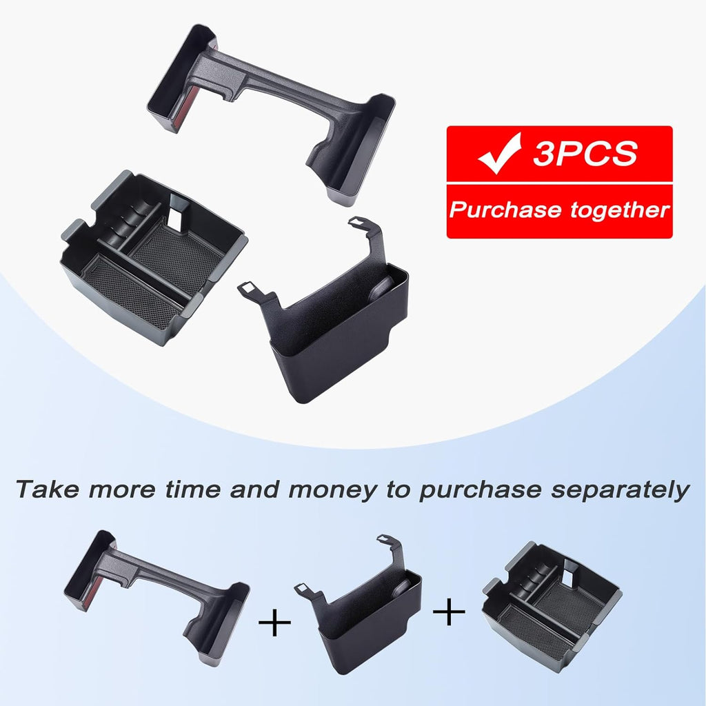3PCS Center Console Organizer Tray Box Compatible with 2018-2024 Wrangler and 2020-2023 Gladiator Gear Shift Organizer Armrest Accessories Hanging Box（Not for JK/JKU）