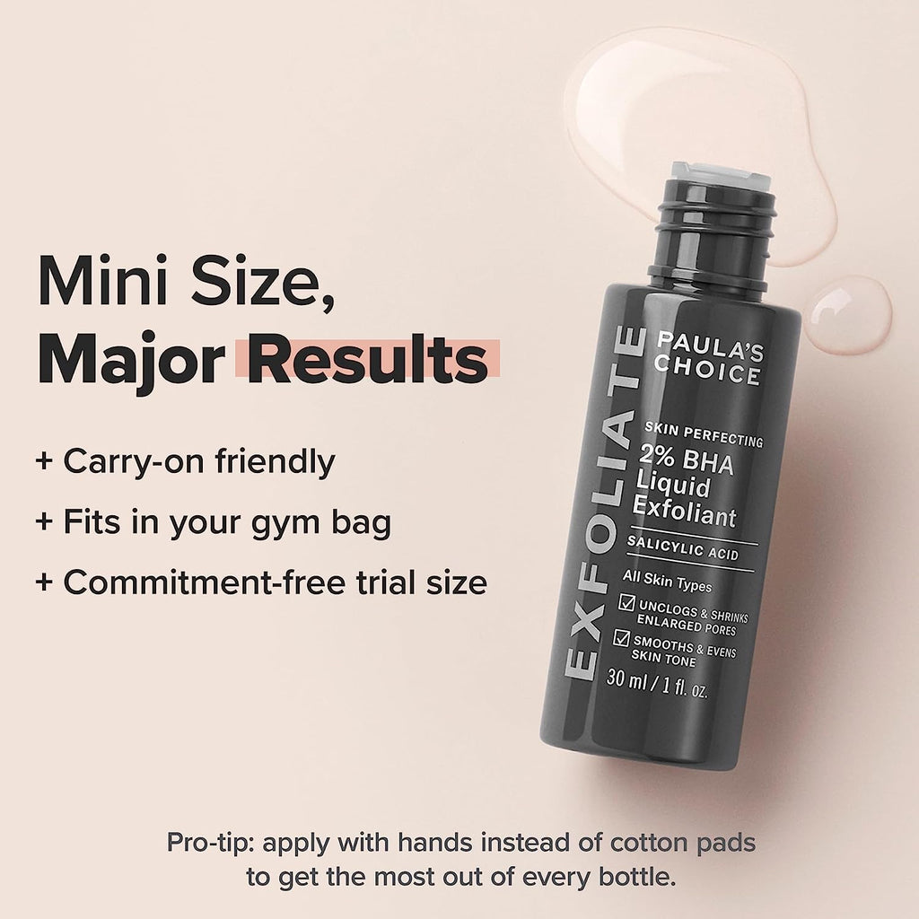 Paula's Choice Skin Perfecting 2% BHA Liquid Salicylic Acid Exfoliant, Gentle Facial Exfoliator for Blackheads, Large Pores, Wrinkles &amp; Fine Lines, Travel Size, 1 Fluid Ounce