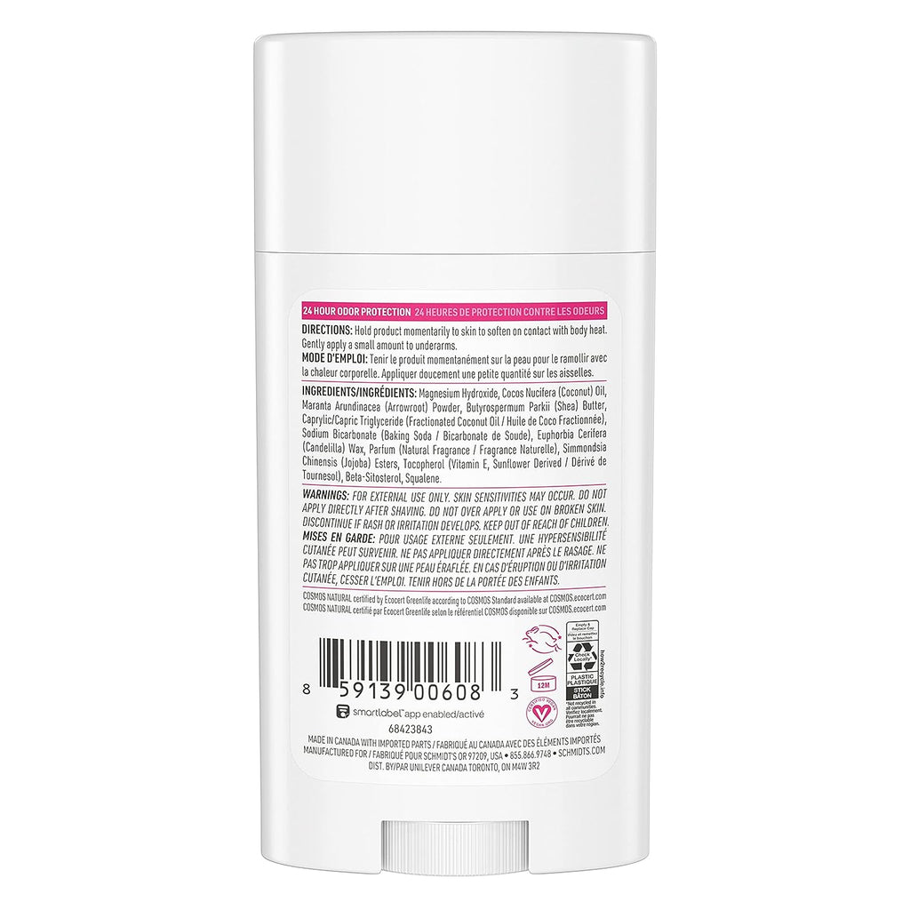 Schmidt's Aluminum Free Natural Deodorant for Women and Men, Rose and Vanilla with 24 Hour Odor Protection, Certified Natural, Vegan, Cruelty Free, 2.65 oz Pack of 2