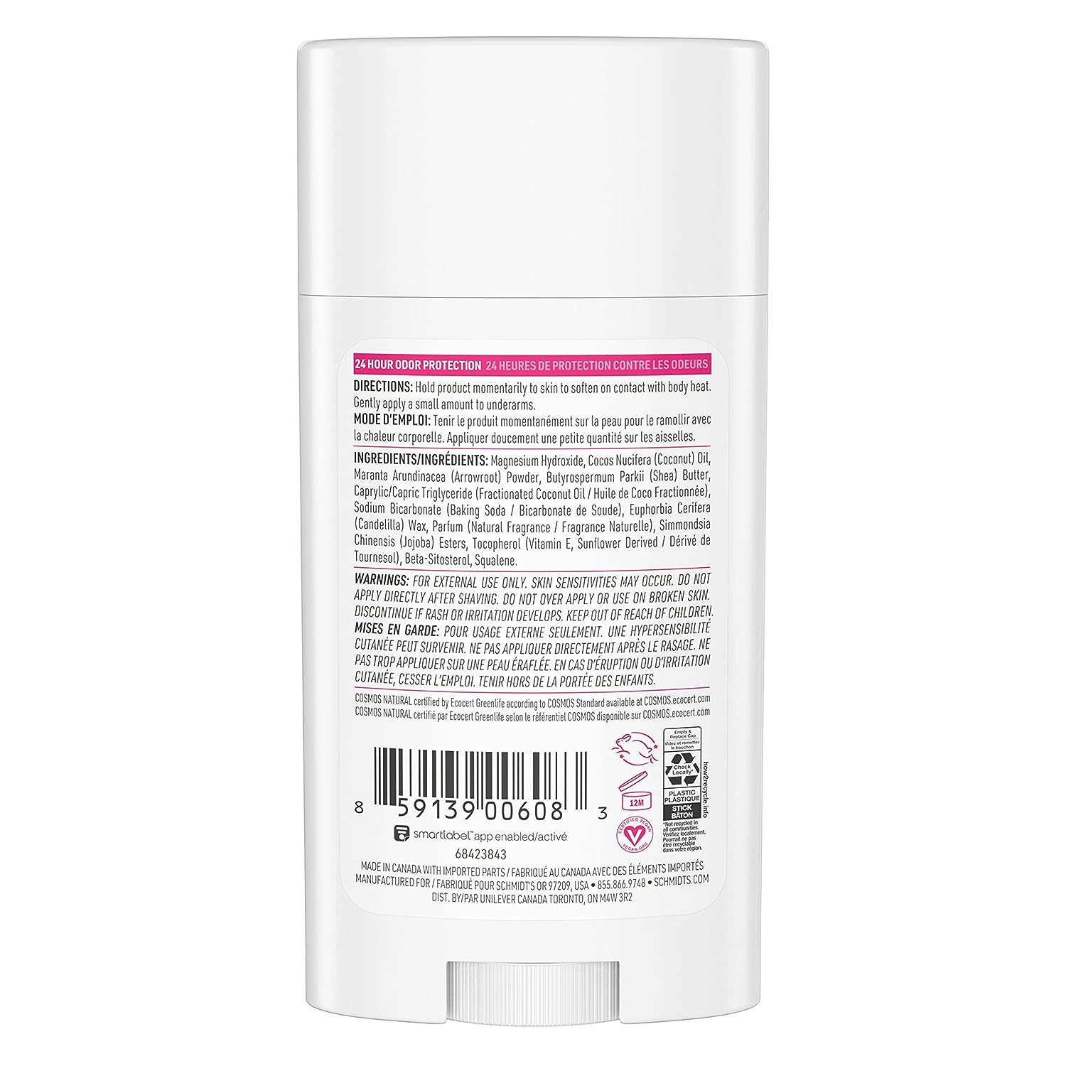 Schmidt's Aluminum Free Natural Deodorant for Women and Men, Rose and Vanilla with 24 Hour Odor Protection, Certified Natural, Vegan, Cruelty Free, 2.65 oz Pack of 2
