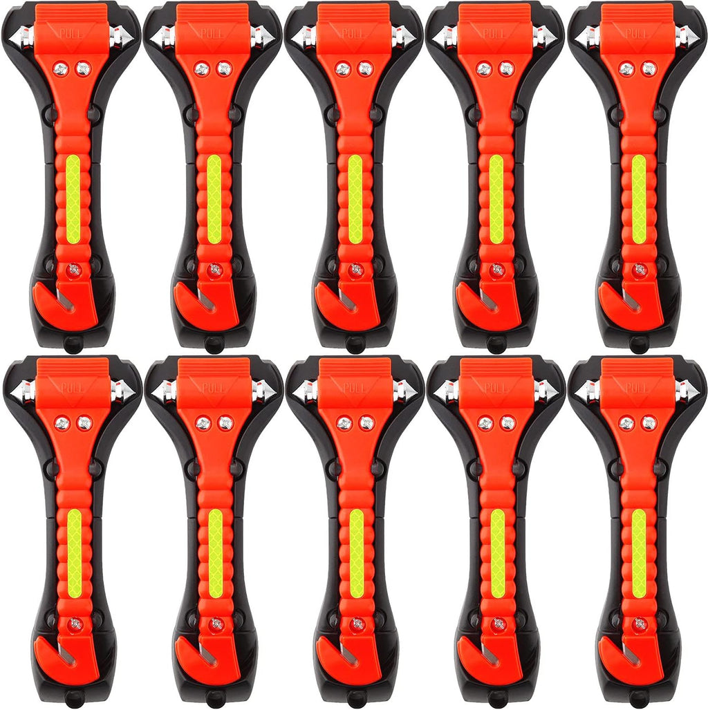 SINSEN Car Safety Hammer Set of 10 Emergency Escape Tool Auto Car Window Glass Hammer Breaker and Seat Belt Cutter Escape 2-in-1 for Family Rescue &amp; Auto Emergency Escape Tools (Reflective Tape 10PCS)