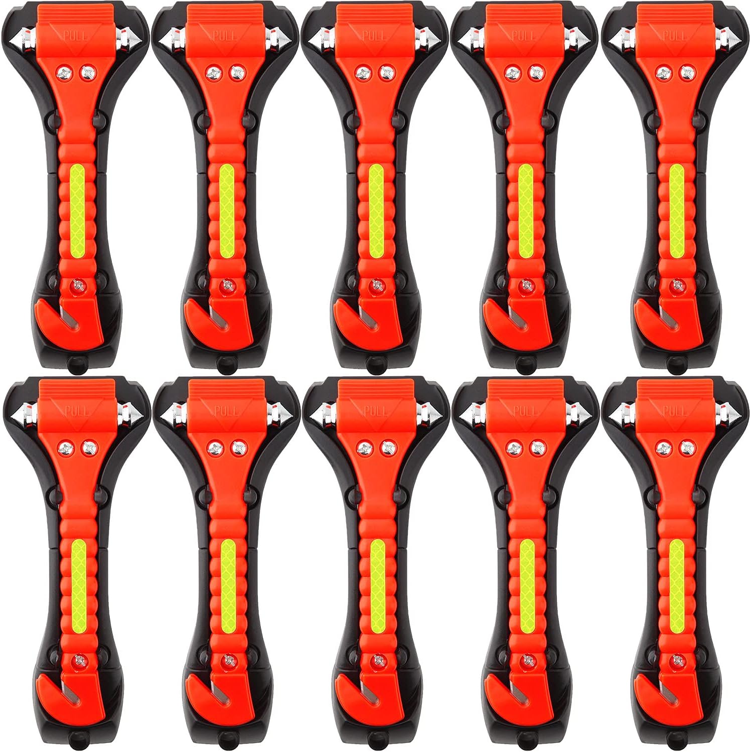 SINSEN Car Safety Hammer Set of 10 Emergency Escape Tool Auto Car Window Glass Hammer Breaker and Seat Belt Cutter Escape 2-in-1 for Family Rescue &amp; Auto Emergency Escape Tools (Reflective Tape 10PCS)