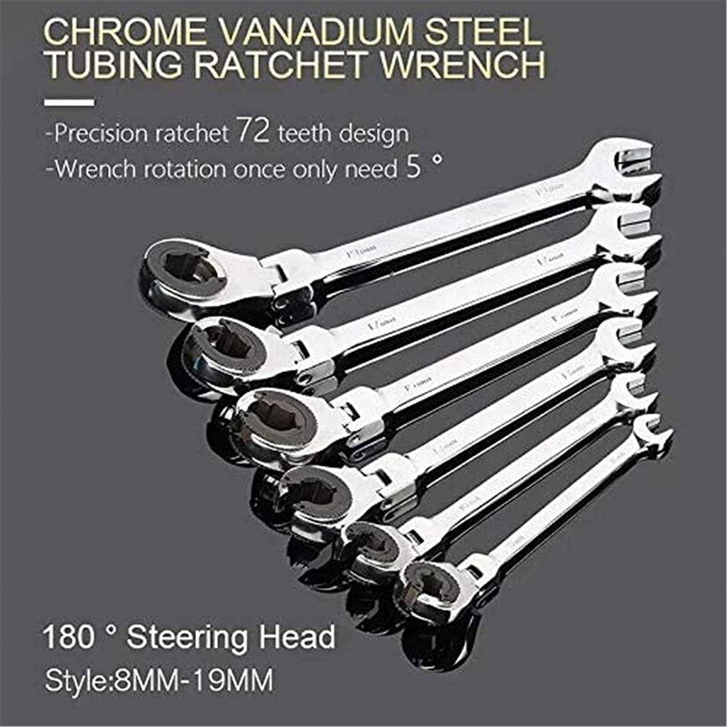 Tubing Ratchet Wrench Set, 180° Movable Flexible Head RatchetFix Tubing Two-Way Ratchet Wrench for Hand Maintain Repair Tool 8MM-19MM (12PCS)