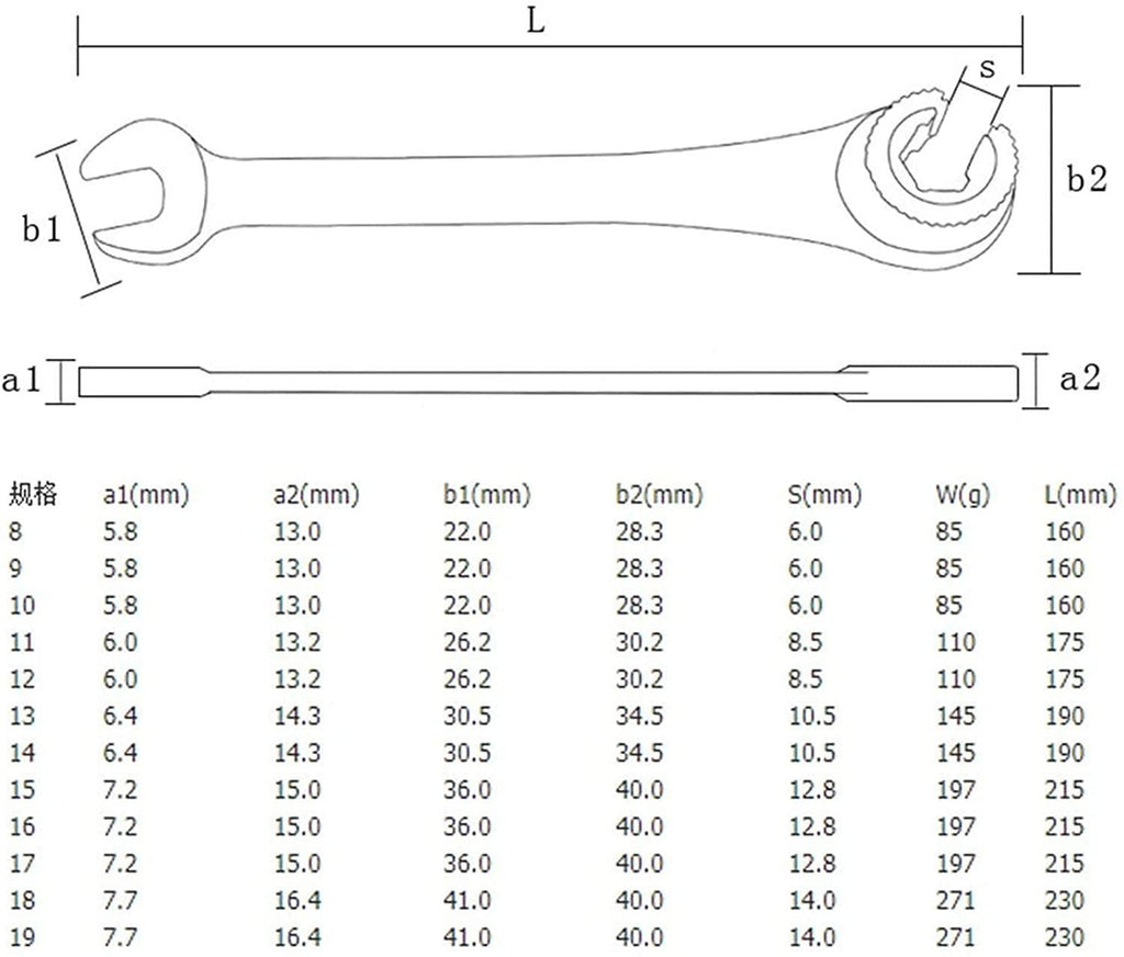 Tubing Ratchet Wrench Set, 180° Movable Flexible Head RatchetFix Tubing Two-Way Ratchet Wrench for Hand Maintain Repair Tool 8MM-19MM (12PCS)