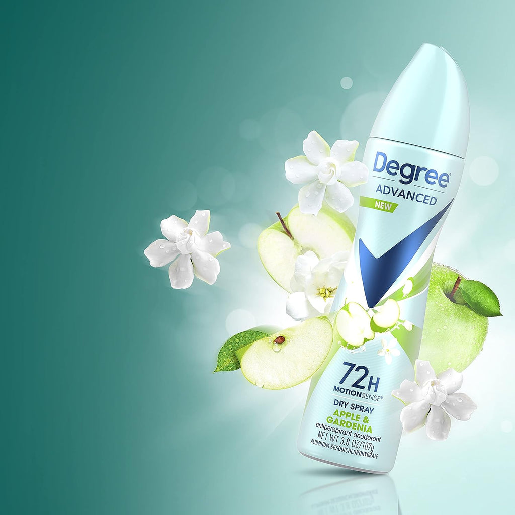 Degree Antiperspirant Spray Deodorant for Women Apple &amp; Gardenia 72-Hour Protection, 3.8 Ounce (Pack of 3)