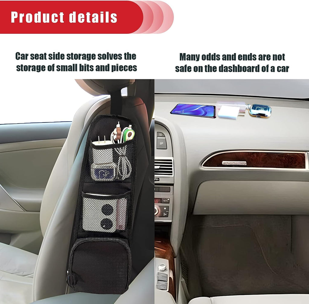 QUICTO Car Seat Storage Hanging Bag, Multi-Pocket Seat Side Organizer, Car Multifunctional Storage Mesh Net Pocket, Can Hold Mobile Phone, Wallet, Glasses, Suitable for Cars, SUVs, Trucks