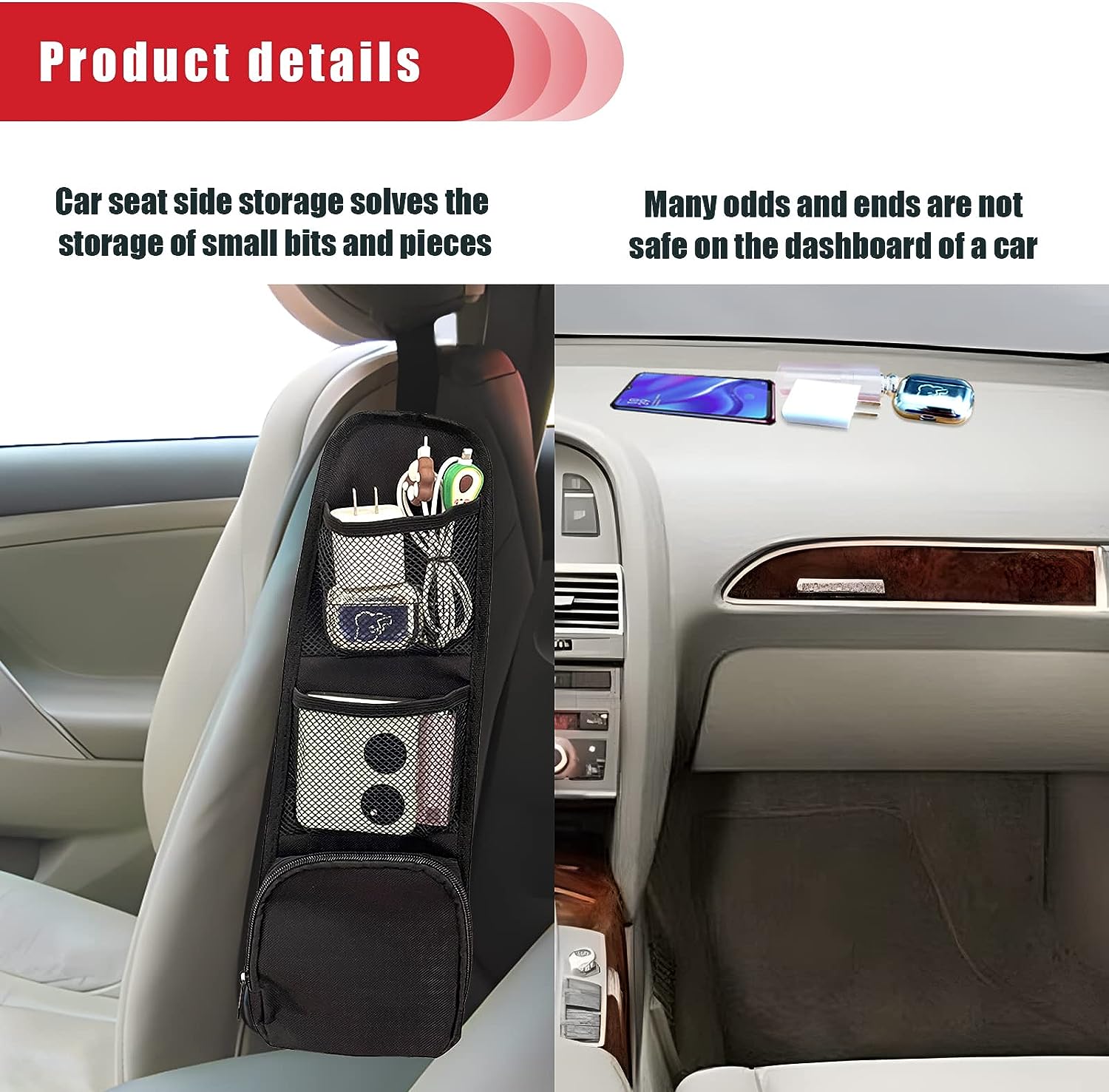 QUICTO Car Seat Storage Hanging Bag, Multi-Pocket Seat Side Organizer, Car Multifunctional Storage Mesh Net Pocket, Can Hold Mobile Phone, Wallet, Glasses, Suitable for Cars, SUVs, Trucks