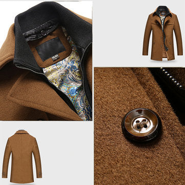 dual collar winter spring business casual pockets wool coat for men