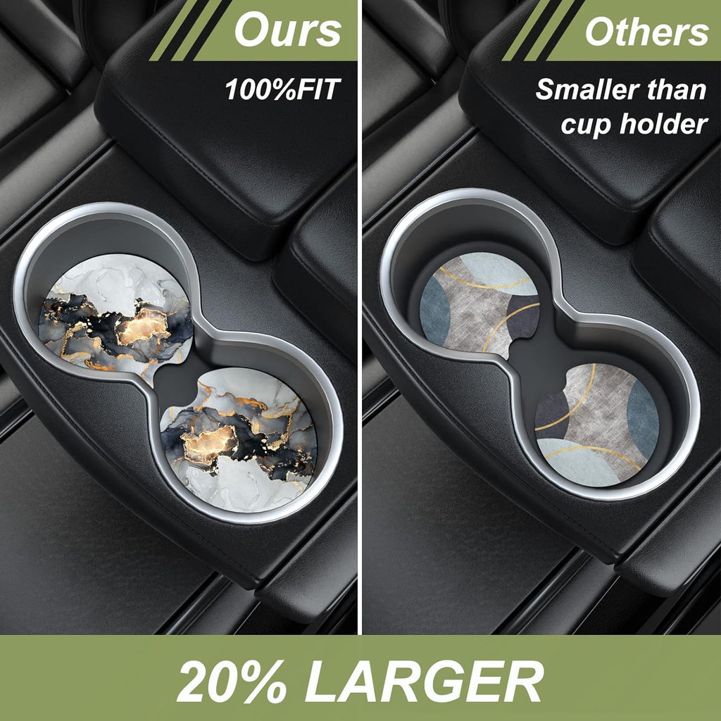 Nipichsha Car Cup Holder Coasters, Car Coasters for Cup Holders, 2 Pack Anti Slip Insert Coasters, Rubber Car Cup Mat with A Finger Notch, Cute Car Interior Accessories for Women Men(Gray Gold Marble)