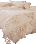 Flber Tufted Tassel Duvet Cover Lattice Boho Bedding,Full Queen, 86inx90in