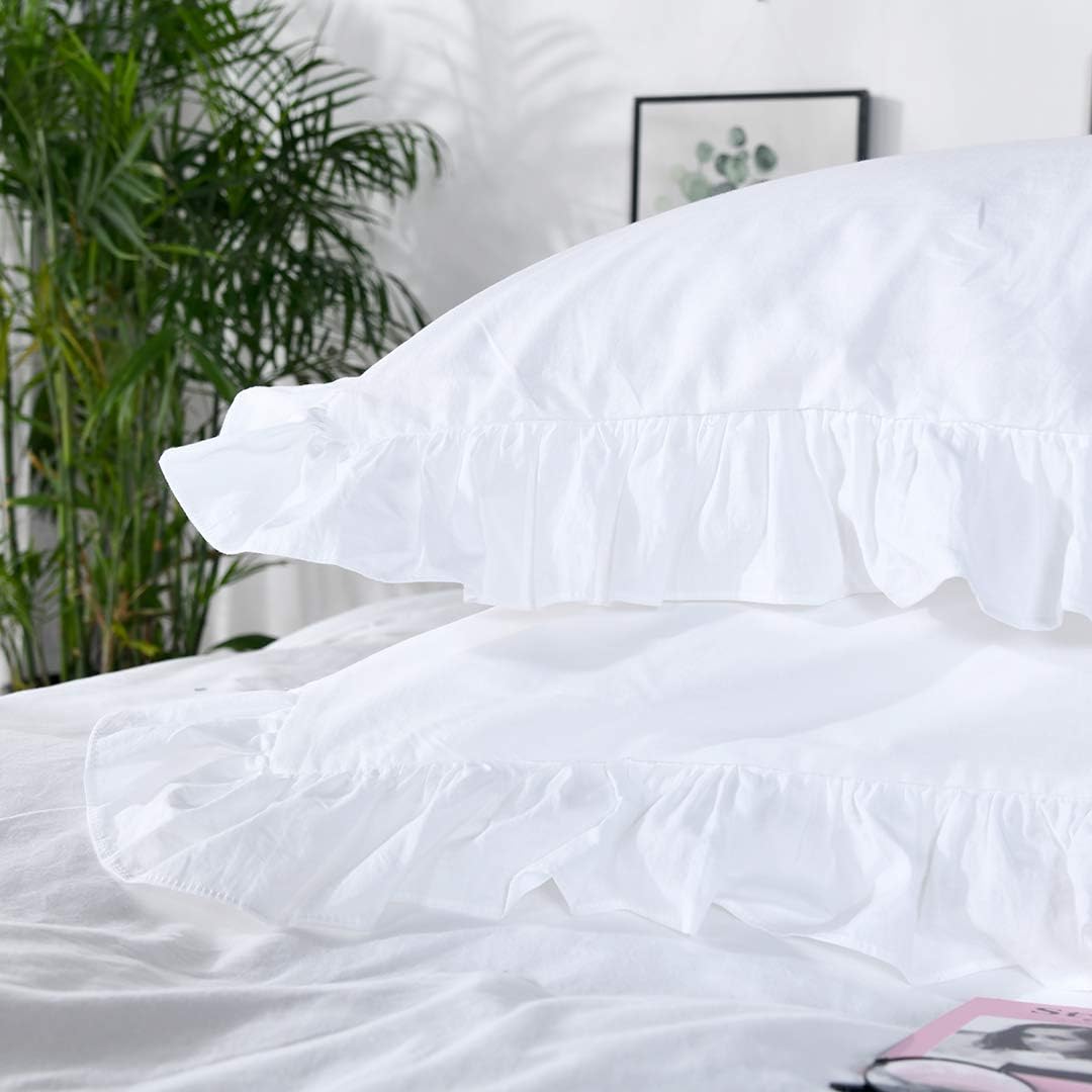 QSH White Ruffle Twin Duvet Cover,Washed Cotton Shabby Boho Chic Farmhouse Bedding Comforter Cover 3 Pieces Kids Duvet Quilt Cover Twin Ultra Soft Aesthetic Cute Girls Teen kids Bedding