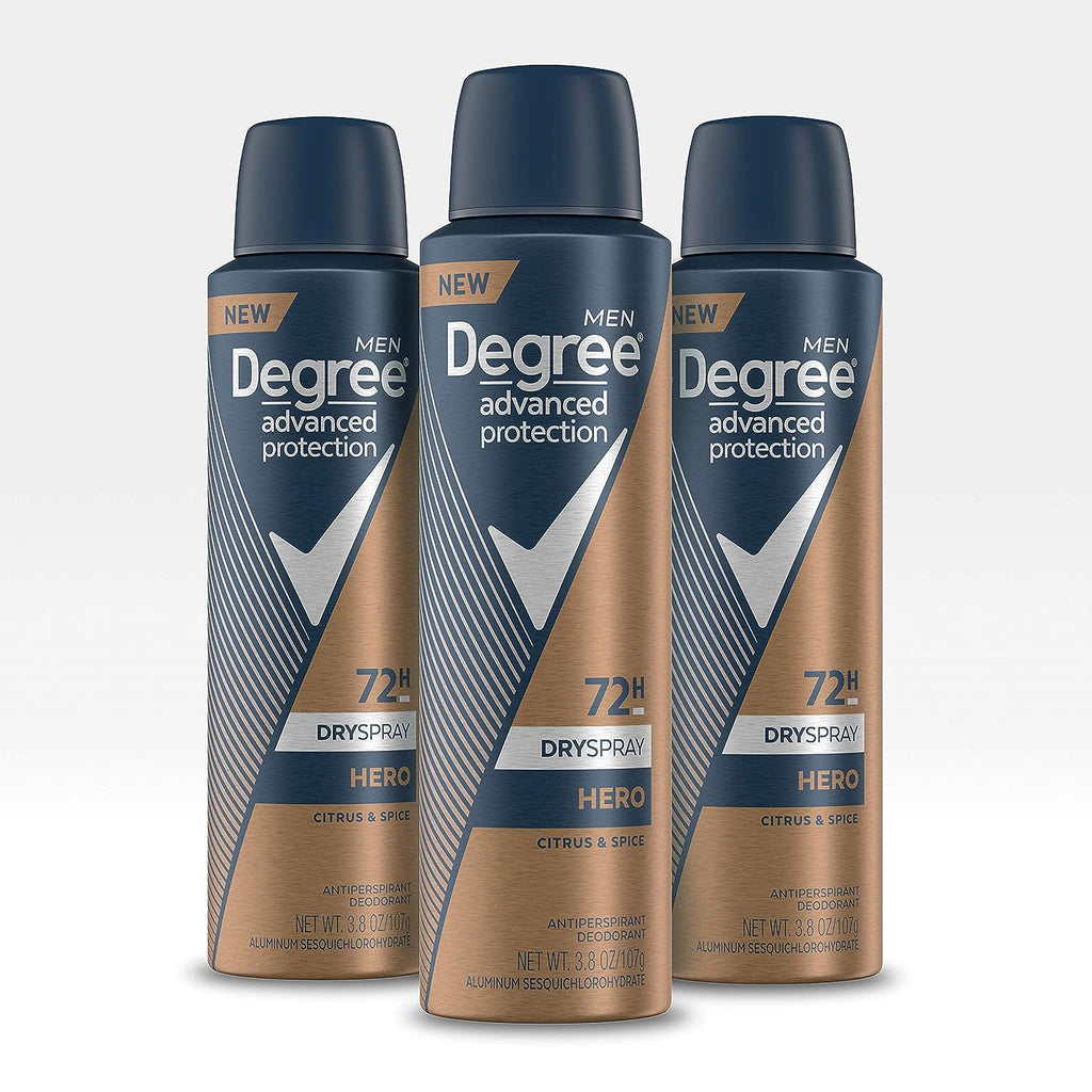 Degree Antiperspirant Deodorant Dry Spray 72 Hour Sweat and Odor Protection Hero Men's Deodorant Spray for Excessive Armpit Sweat, 3.8 oz, Pack of 3