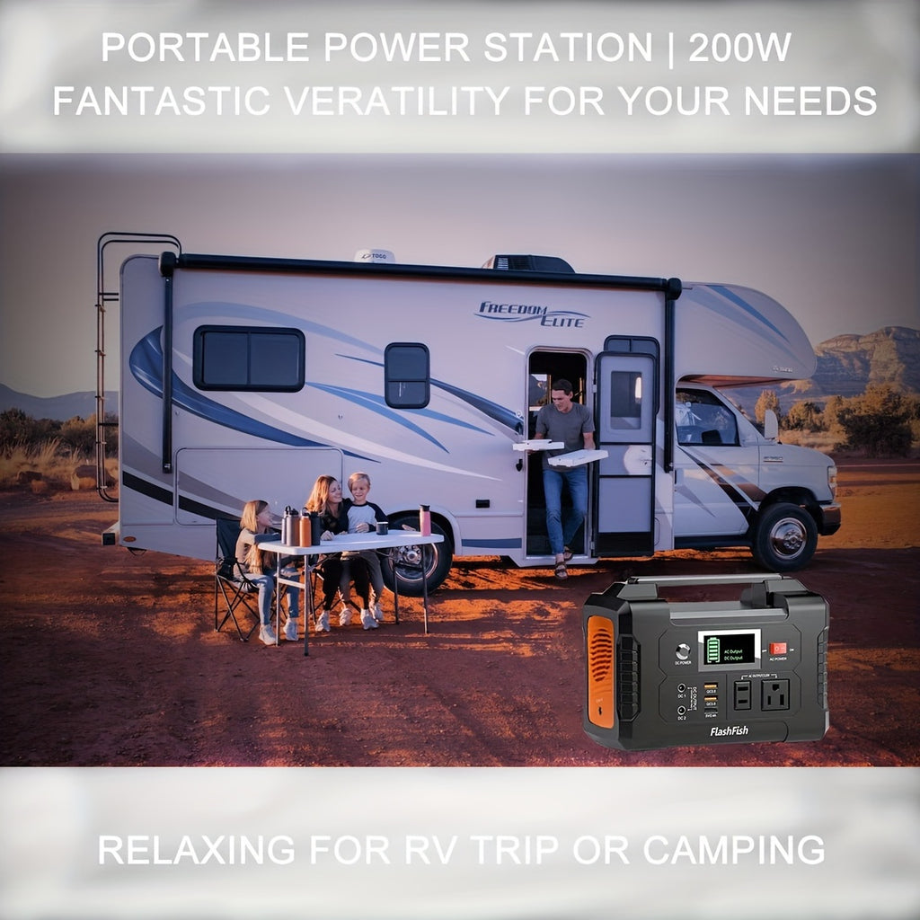200W Portable Power Station FlashFish151Wh With AC Outlet/2 DC Ports/3 USB Ports Backup Battery /Power Supply For Outdoor Trip Camping Emergency