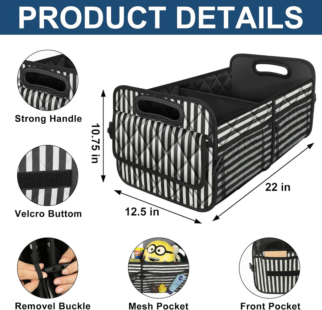 Deosk Car Trunk Organzier for suv,Car Organziers and Storage with 6 Big Pocket,Car Accessories for Women/Men 50L Waterproof Polyester Trunk Organzier for Car/SUV/Minivan/Truck（Medium, Stripe）
