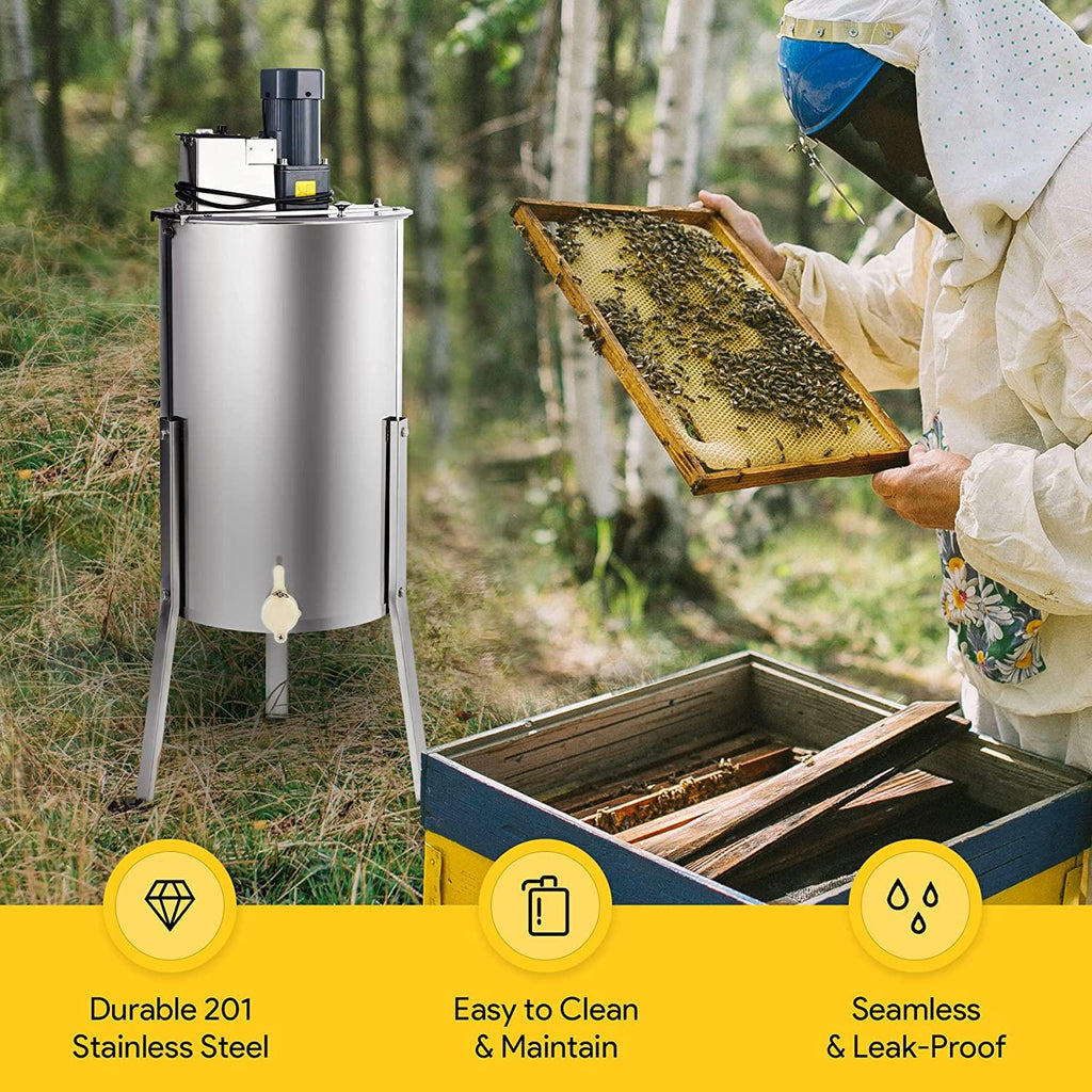 CREWORKS Electric Honey Extractor, Honey Extractor Separator Bee Frame Spinner, Honeycomb Bee Frame Spinner, SS Motorized Honey Extractor Beekeeping Equipment Spinner Drum with Stand