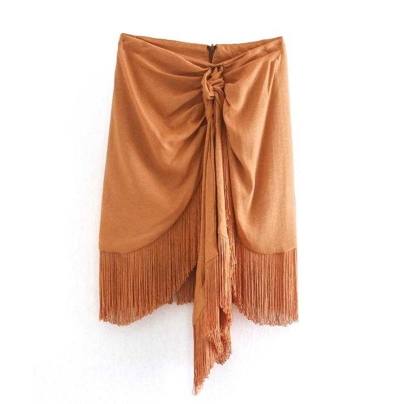 knotted hem tassel skirt