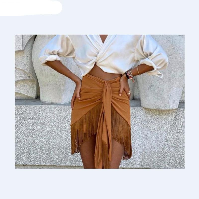 knotted hem tassel skirt