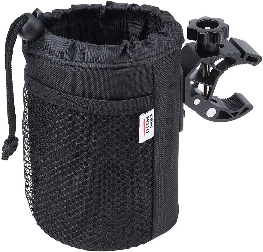 kemimoto Wheelchair Cup Holder, Oxford Fabric Drink Cup Can Holder with Drain and Alligator Clamp, Bar Cup Holder for Motorcycle, ATV, Scooter, Marine Boat, Kayak, Bike, Wheelchair, Walker, Golf Cart