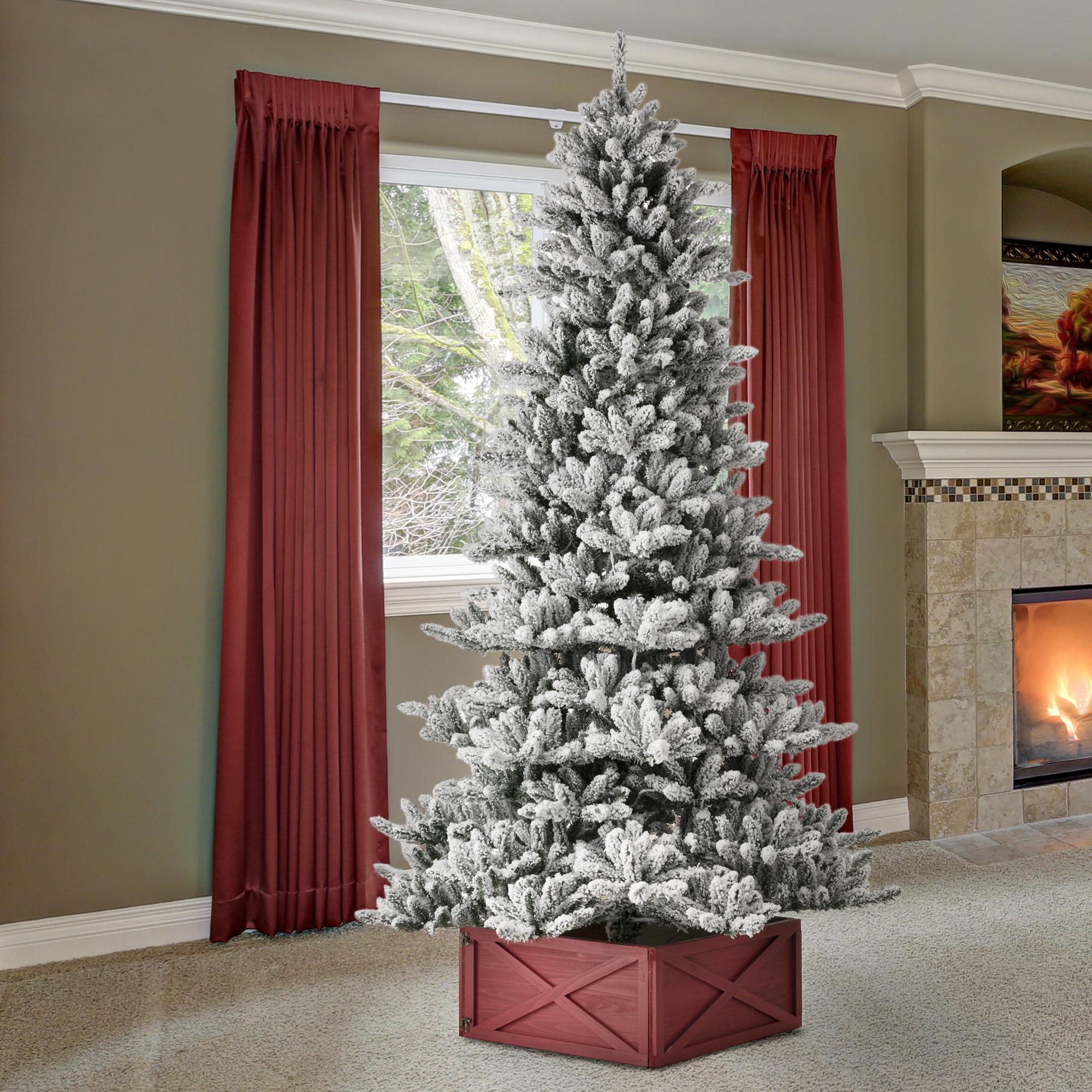 Glitzhome 7.5ft Pre-Lit Snow Flocked Fir Christmas Tree with Warm White Lights