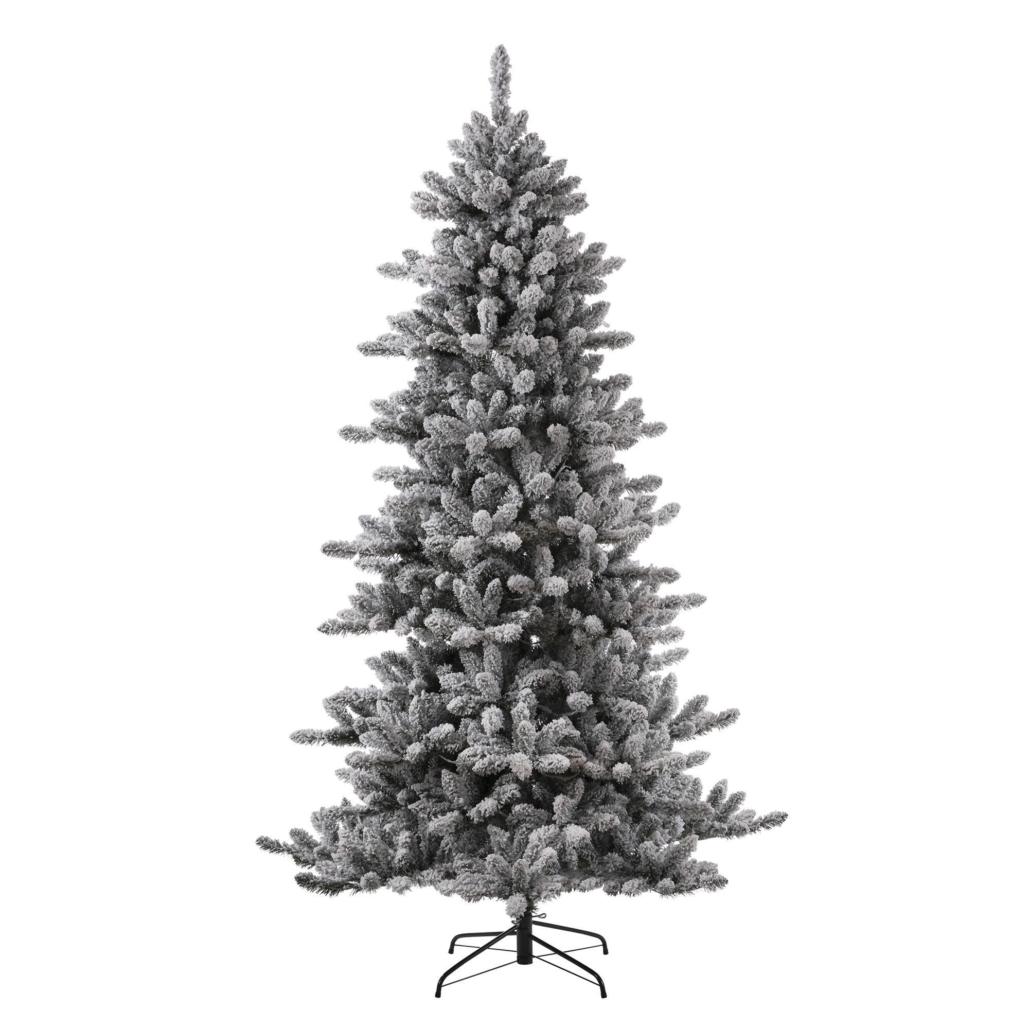 Glitzhome 7.5ft Pre-Lit Snow Flocked Fir Christmas Tree with Warm White Lights