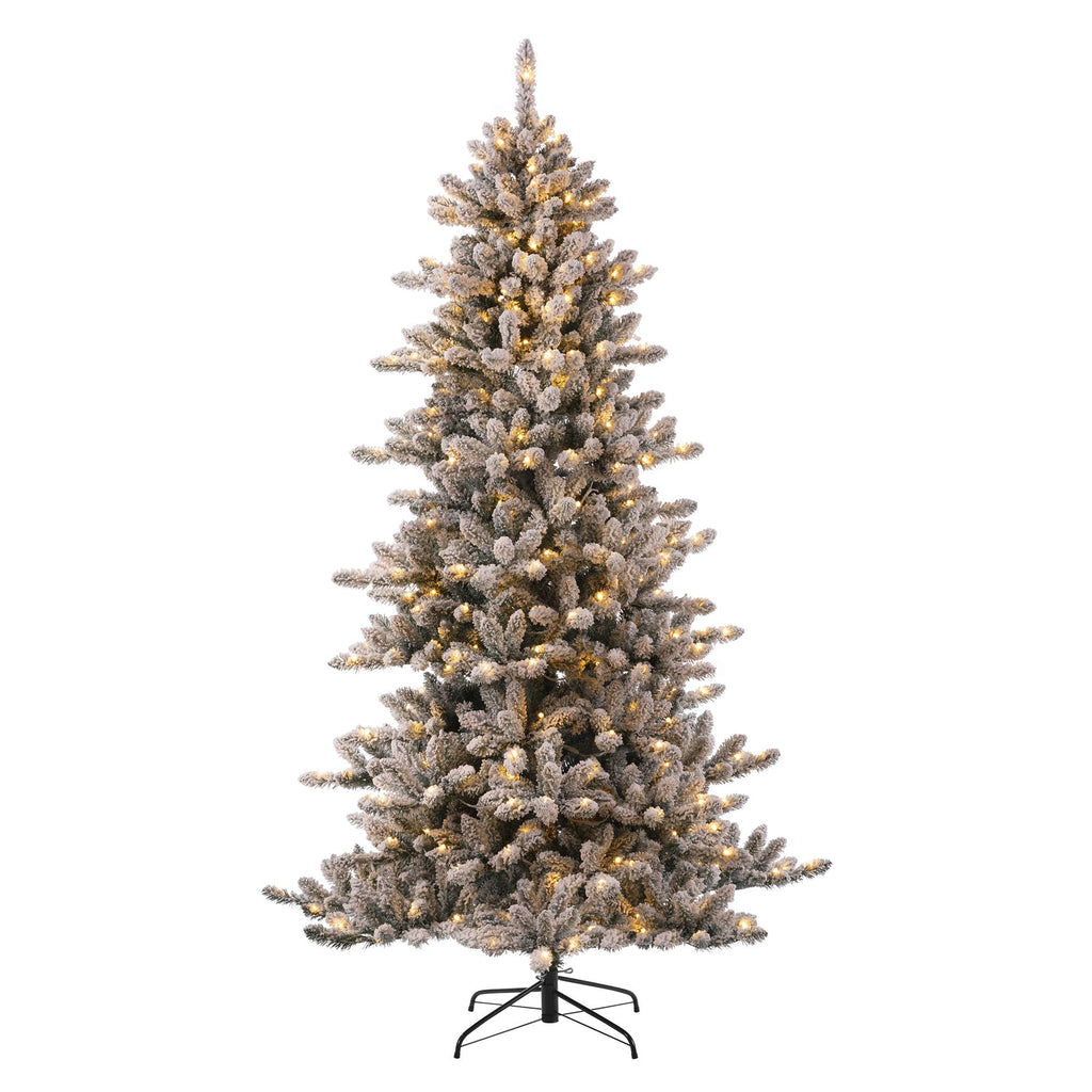 Glitzhome 7.5ft Pre-Lit Snow Flocked Fir Christmas Tree with Warm White Lights