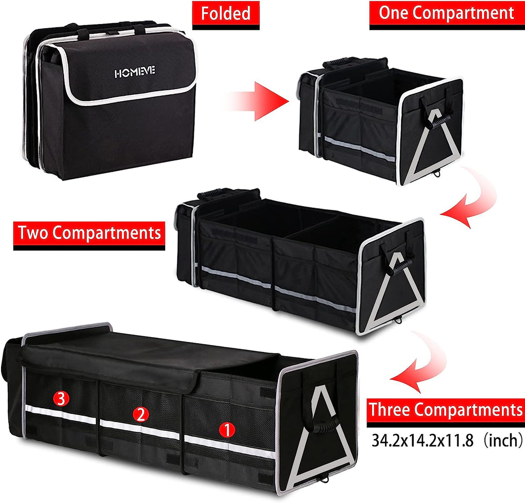 HOMEVE Extra Large Collapsible Trunk Organizer With Cooler Bag,3 Compartments Storage Organizer With Cover