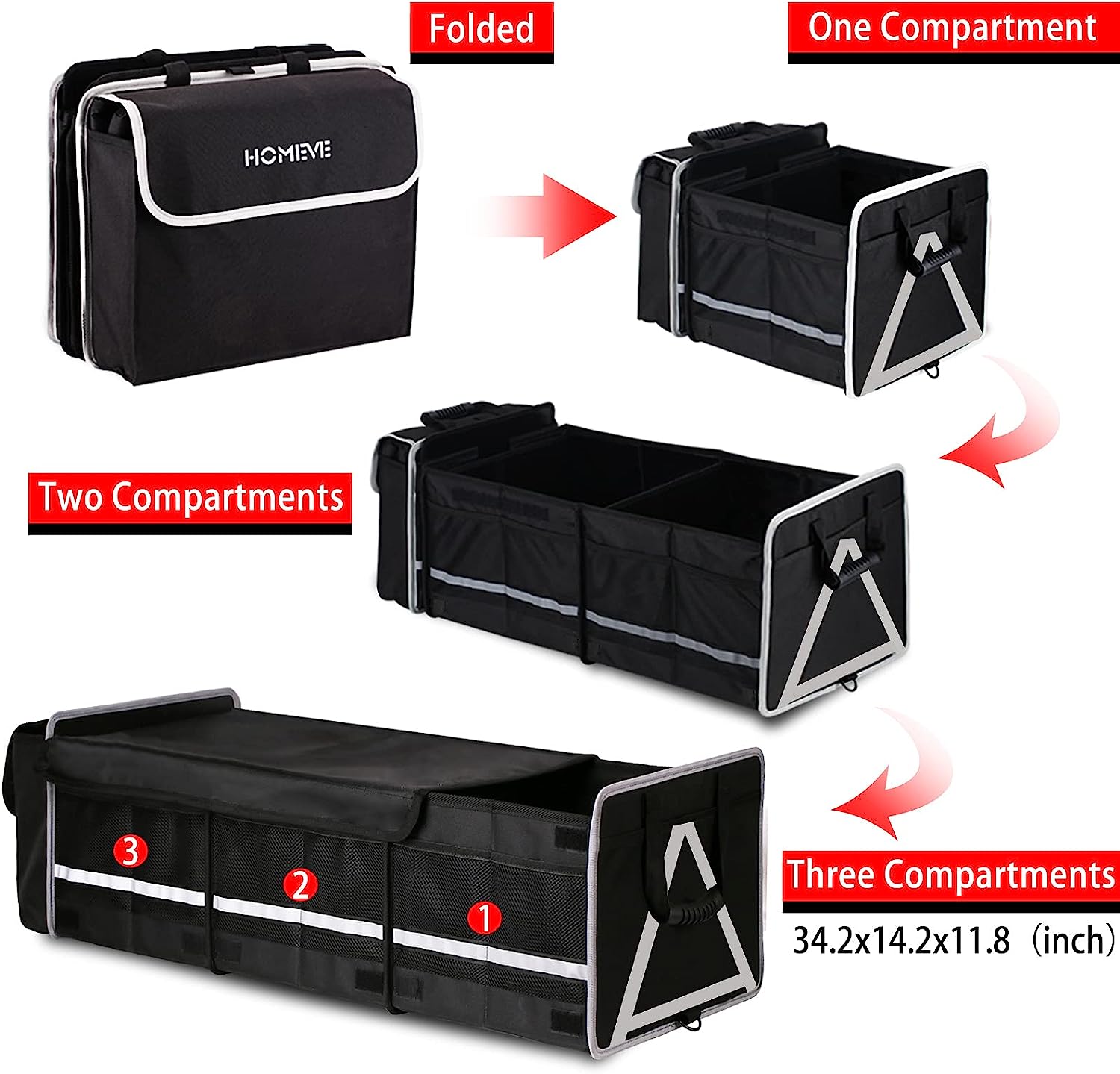 HOMEVE Extra Large Collapsible Trunk Organizer With Cooler Bag,3 Compartments Storage Organizer With Cover